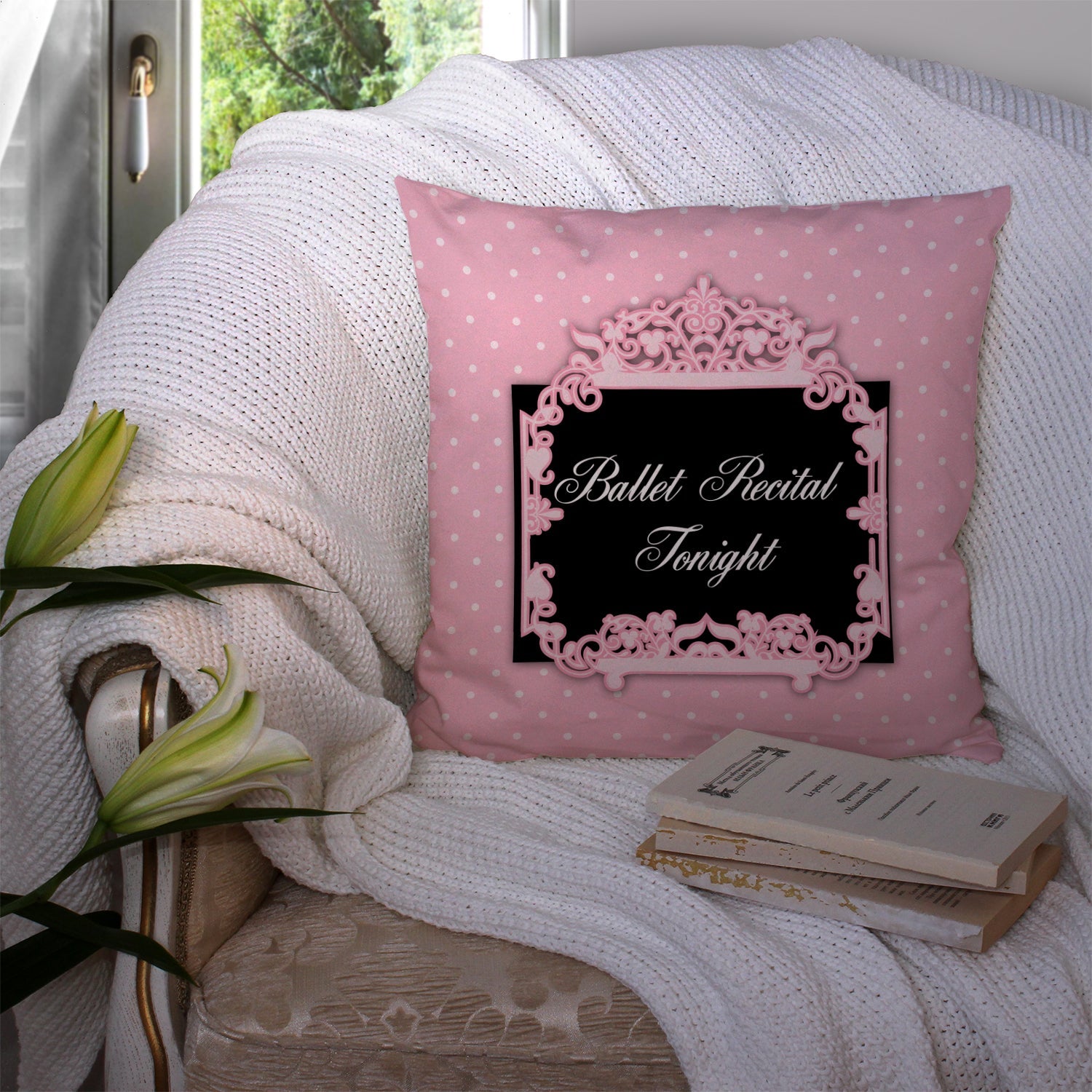 Ballerina Ballet Recital Tonight Decorative Throw Pillow 14x14 Indoor Outdoor Accent Cushion, Fabric Cover with Insert for Sofa, Bed, Porch & Living Room