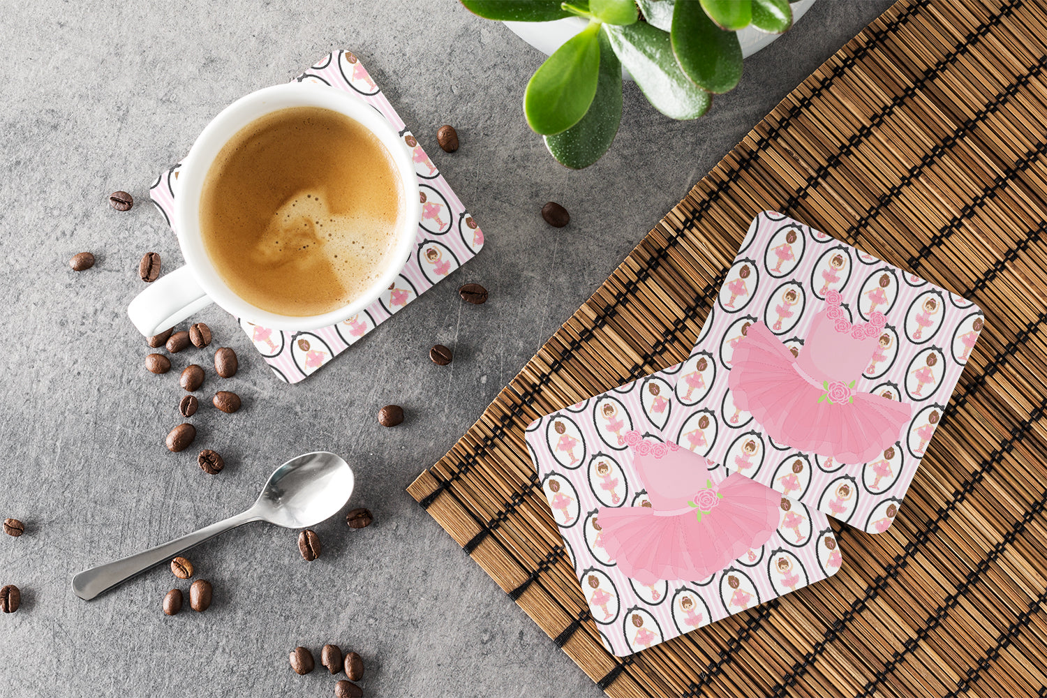 Ballerina Pink Tutu Foam Coasters Set of 4 Cup Coasters for Indoor Outdoor, Tabletop Protection, Anti Slip, Mouse pad Material