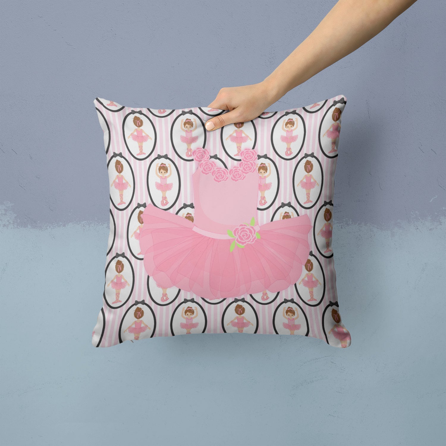 Ballerina Pink Tutu Decorative Throw Pillow 14x14 Indoor Outdoor Accent Cushion, Fabric Cover with Insert for Sofa, Bed, Porch & Living Room