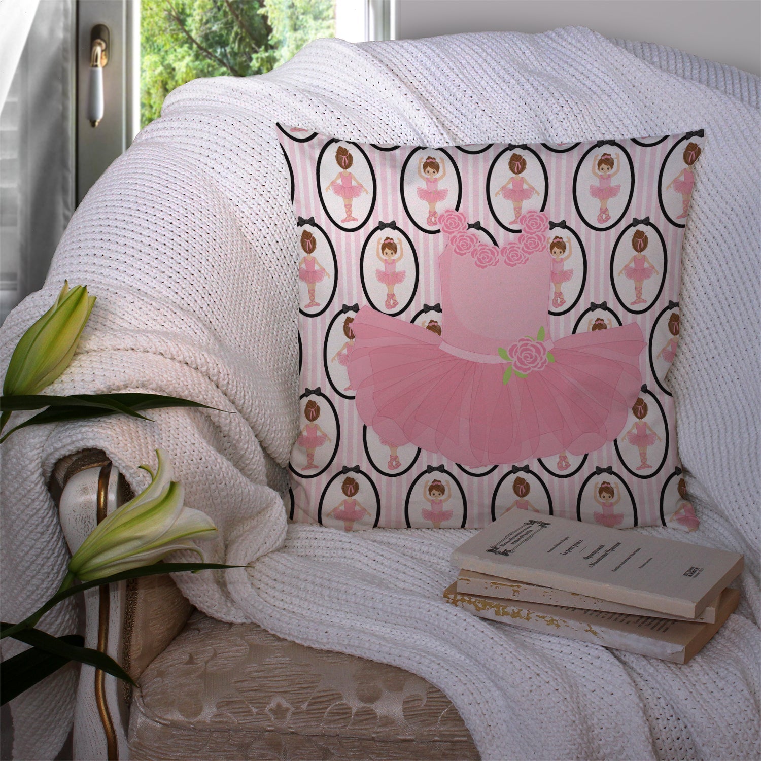 Ballerina Pink Tutu Decorative Throw Pillow 14x14 Indoor Outdoor Accent Cushion, Fabric Cover with Insert for Sofa, Bed, Porch & Living Room