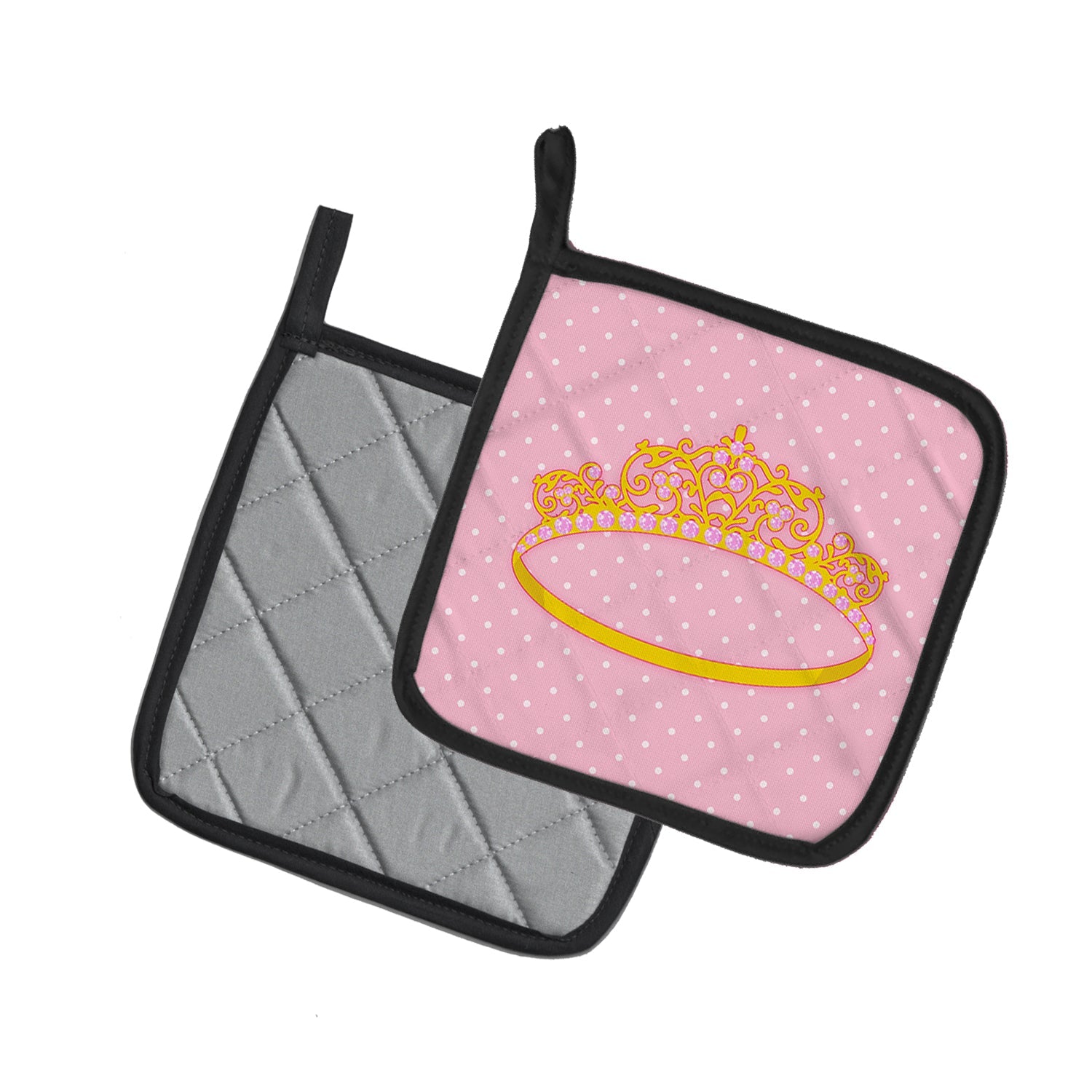 Ballerina Tiara Pot Holder Set of 2 Heat Resistant Quilted Hot Pads 7.5 x 7.5 Inch, Insulated Kitchen Trivets for Cooking & Baking