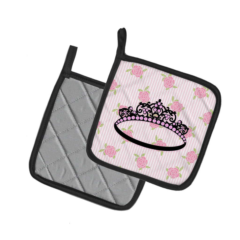 Ballerina Tiara Sparkles Pot Holder Set of 2 Heat Resistant Quilted Hot Pads 7.5 x 7.5 Inch, Insulated Kitchen Trivets for Cooking & Baking