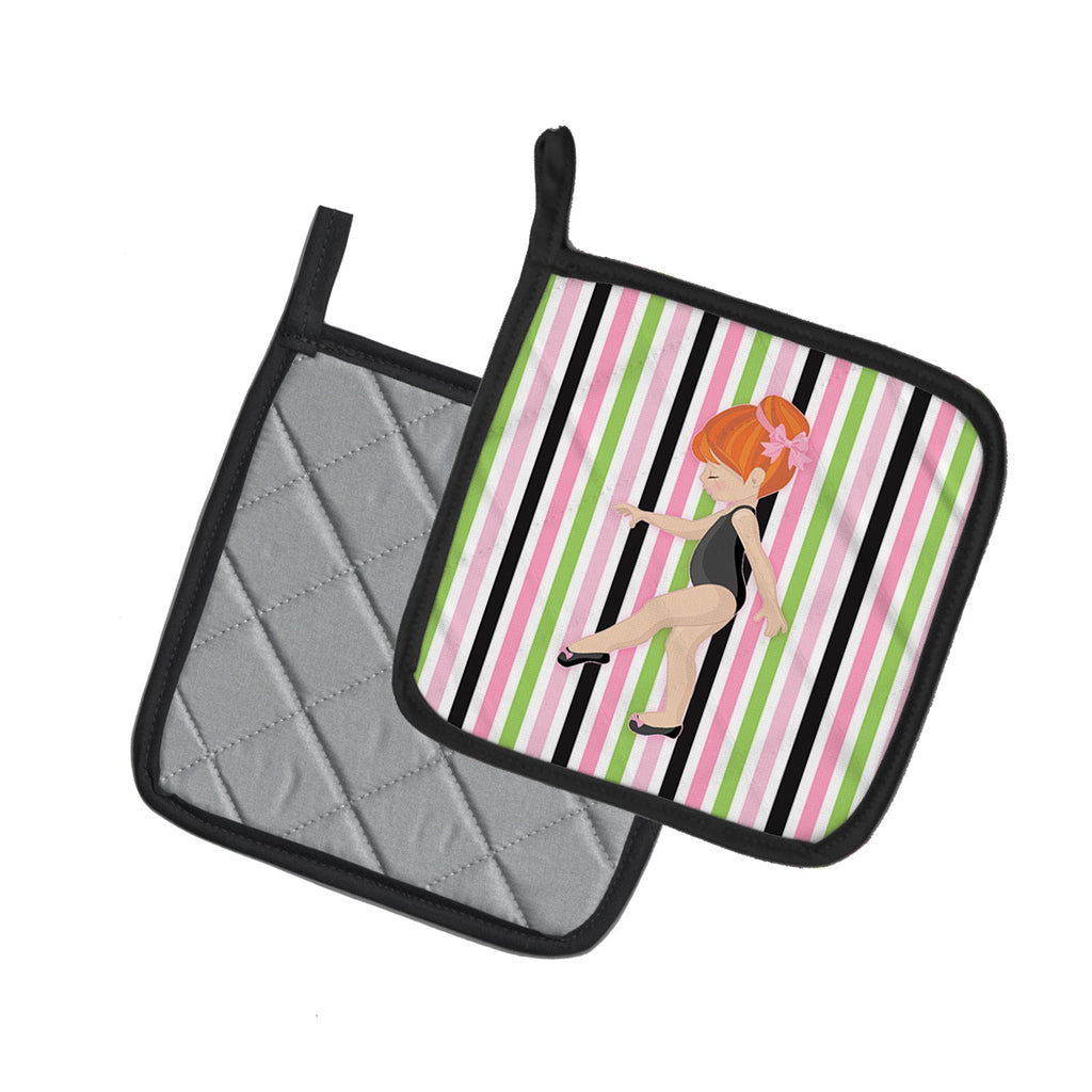 Ballerina Red Head Point Pot Holder Set of 2 Heat Resistant Quilted Hot Pads 7.5 x 7.5 Inch, Insulated Kitchen Trivets for Cooking & Baking