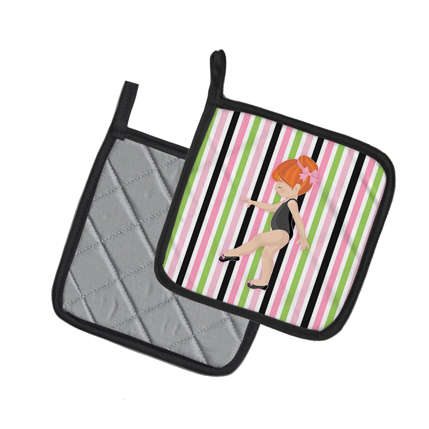 Ballerina Red Head Point Pot Holder Set of 2 Heat Resistant Quilted Hot Pads 7.5 x 7.5 Inch, Insulated Kitchen Trivets for Cooking & Baking