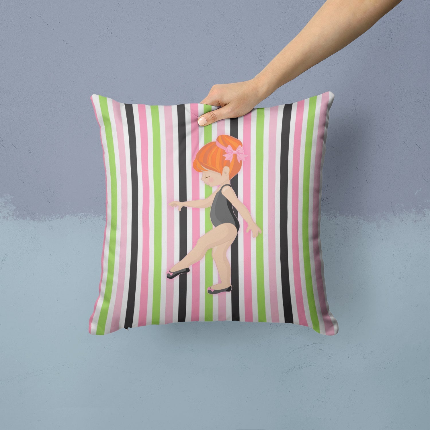 Ballerina Red Head Point Decorative Throw Pillow 14x14 Indoor Outdoor Accent Cushion, Fabric Cover with Insert for Sofa, Bed, Porch & Living Room