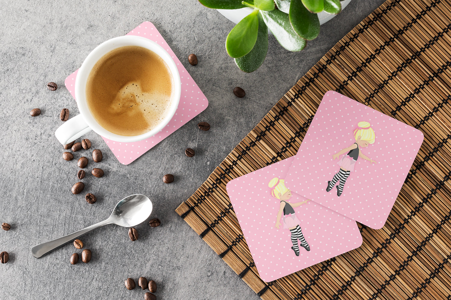 Ballerina Blonde Releve Foam Coasters Set of 4 Cup Coasters for Indoor Outdoor, Tabletop Protection, Anti Slip, Mouse pad Material