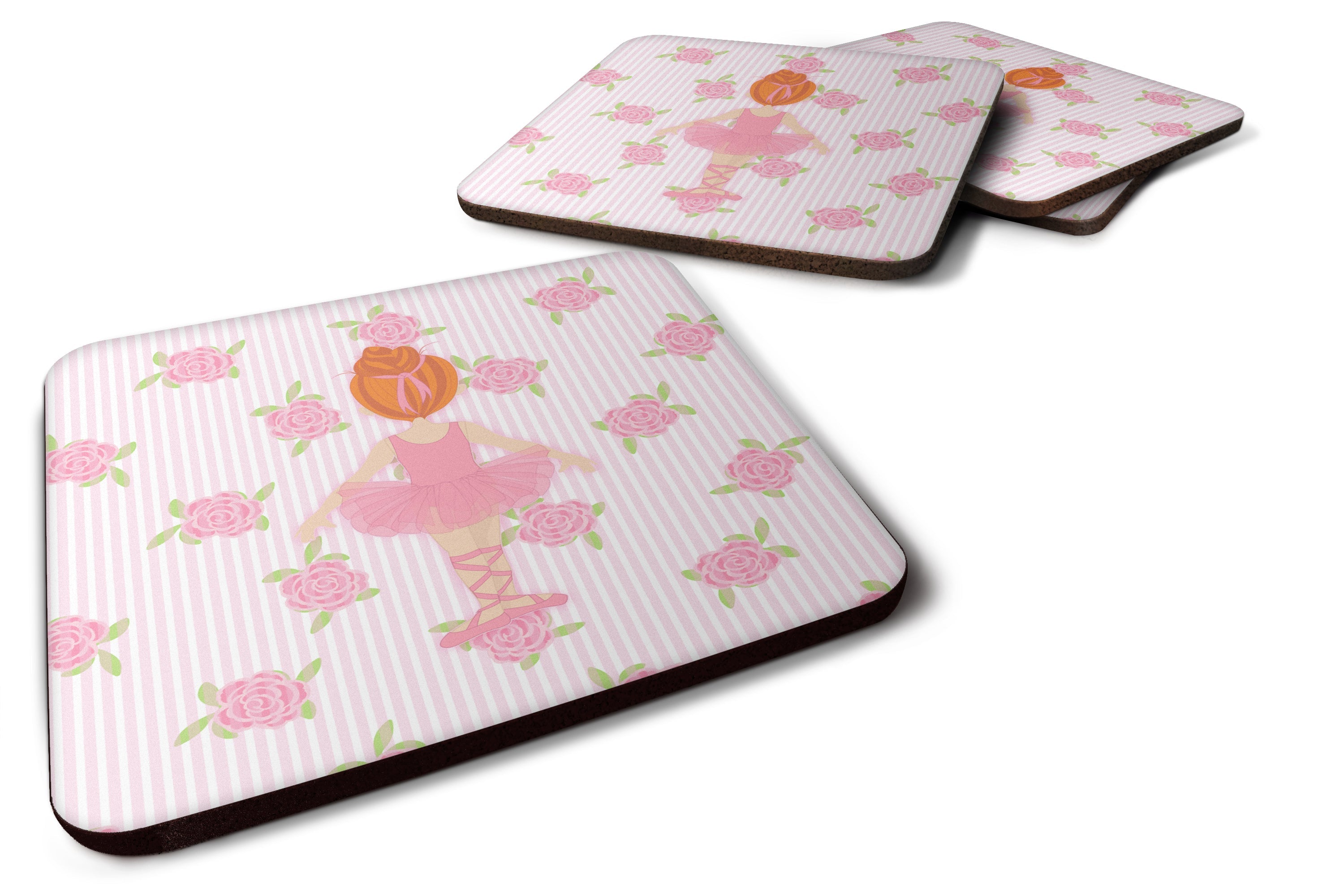 Ballerina Red Head Back Pose Foam Coasters Set of 4 Cup Coasters for Indoor Outdoor, Tabletop Protection, Anti Slip, Mouse pad Material