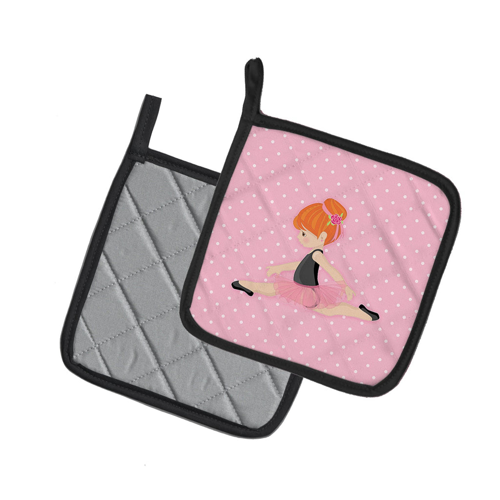 Ballerina Red Head Jete Pot Holder Set of 2 Heat Resistant Quilted Hot Pads 7.5 x 7.5 Inch, Insulated Kitchen Trivets for Cooking & Baking