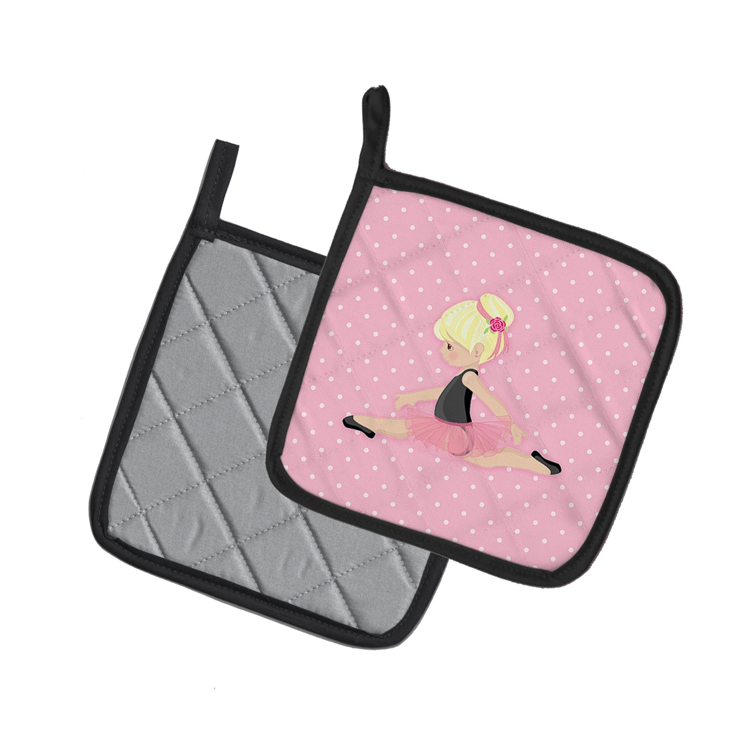 Ballerina Blonde Jete Pot Holder Set of 2 Heat Resistant Quilted Hot Pads 7.5 x 7.5 Inch, Insulated Kitchen Trivets for Cooking & Baking