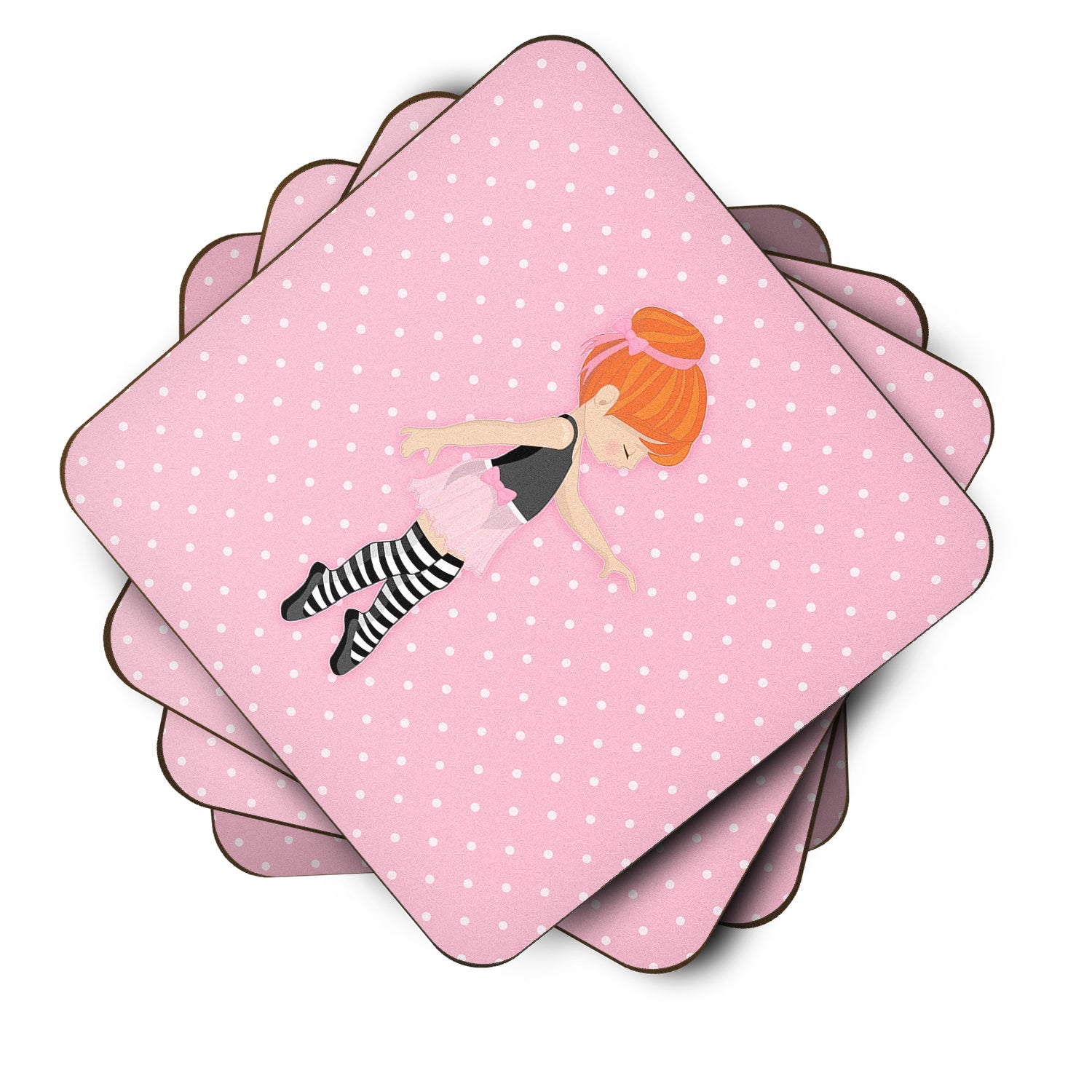 Ballerina Red Head Releve Foam Coasters Set of 4 Cup Coasters for Indoor Outdoor, Tabletop Protection, Anti Slip, Mouse pad Material
