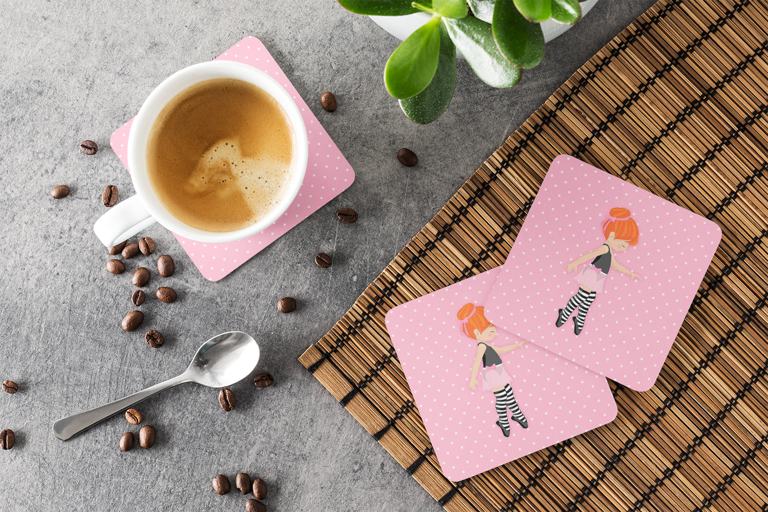 Ballerina Red Head Releve Foam Coasters Set of 4 Cup Coasters for Indoor Outdoor, Tabletop Protection, Anti Slip, Mouse pad Material