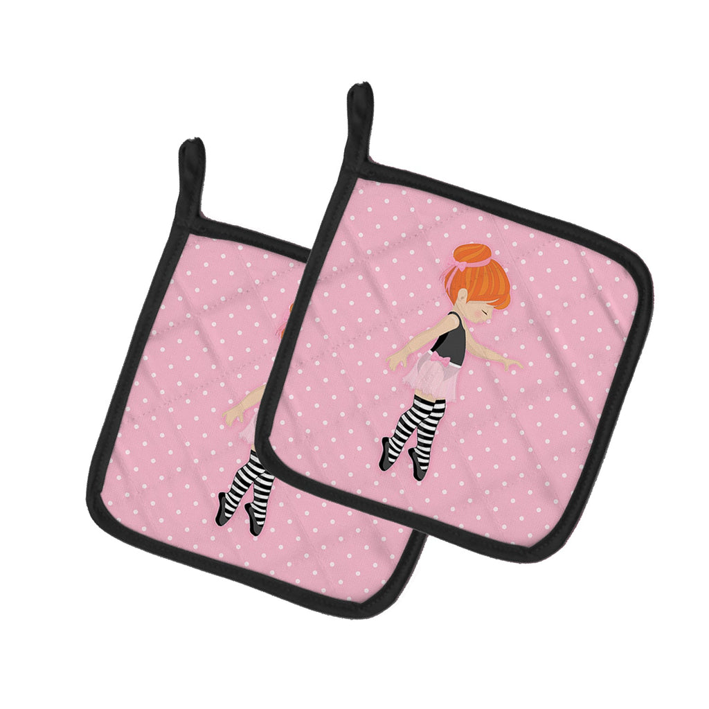 Ballerina Red Head Releve Pot Holder Set of 2 Heat Resistant Quilted Hot Pads 7.5 x 7.5 Inch, Insulated Kitchen Trivets for Cooking & Baking