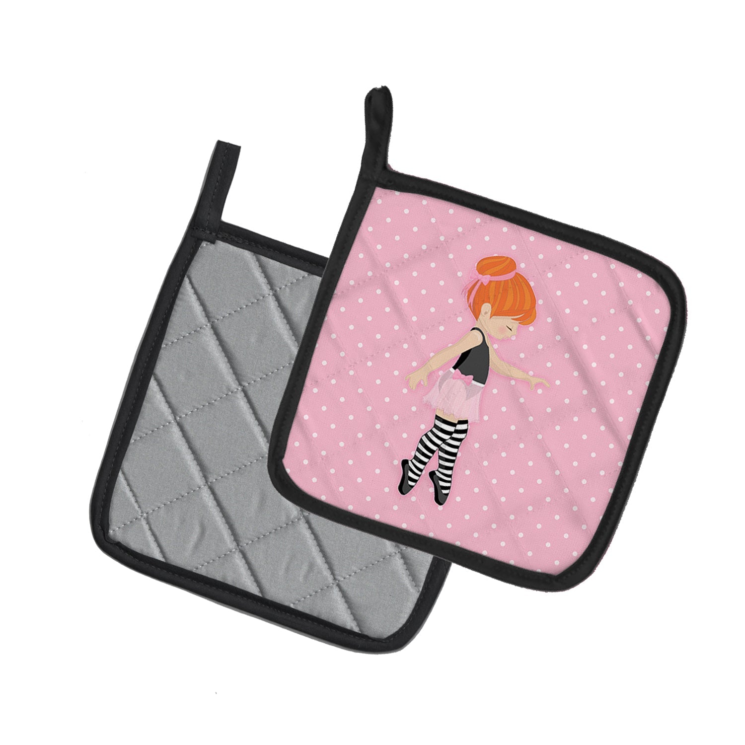 Ballerina Red Head Releve Pot Holder Set of 2 Heat Resistant Quilted Hot Pads 7.5 x 7.5 Inch, Insulated Kitchen Trivets for Cooking & Baking