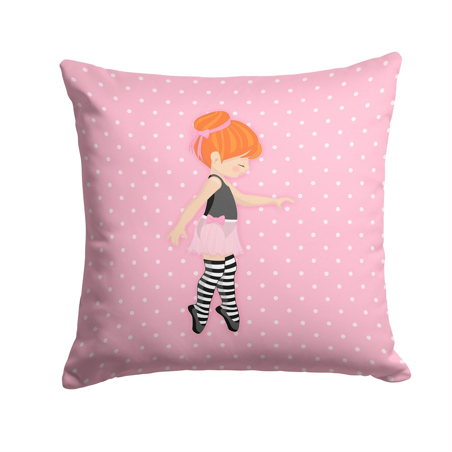 Ballerina Red Head Releve Decorative Throw Pillow 14x14 Indoor Outdoor Accent Cushion, Fabric Cover with Insert for Sofa, Bed, Porch & Living Room