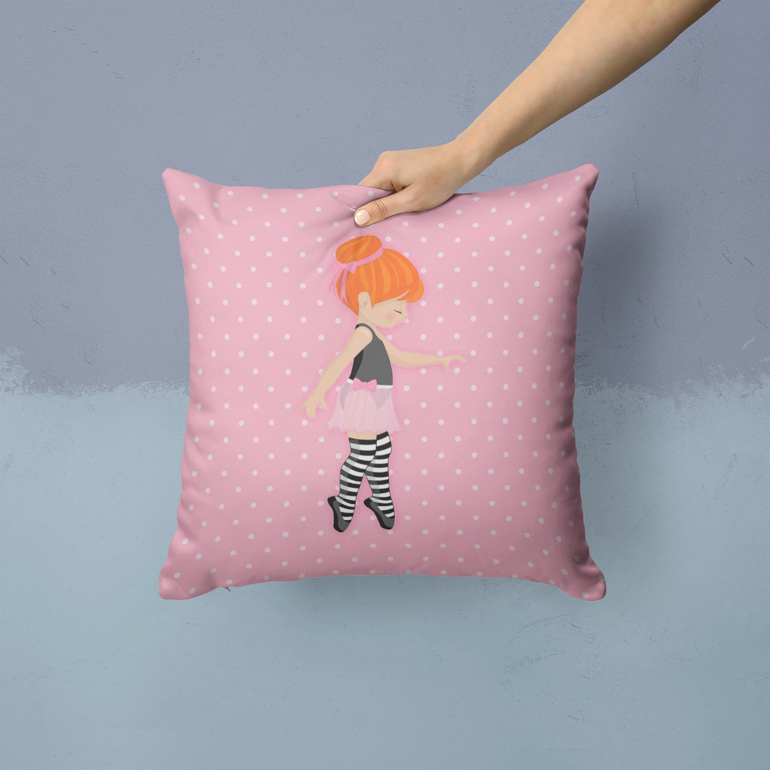 Ballerina Red Head Releve Decorative Throw Pillow 14x14 Indoor Outdoor Accent Cushion, Fabric Cover with Insert for Sofa, Bed, Porch & Living Room