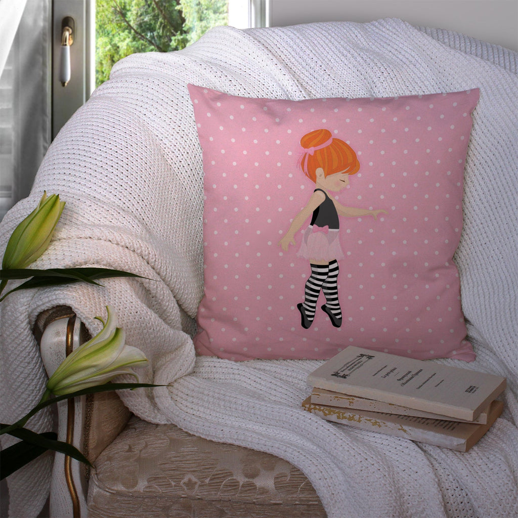 Ballerina Red Head Releve Decorative Throw Pillow 14x14 Indoor Outdoor Accent Cushion, Fabric Cover with Insert for Sofa, Bed, Porch & Living Room