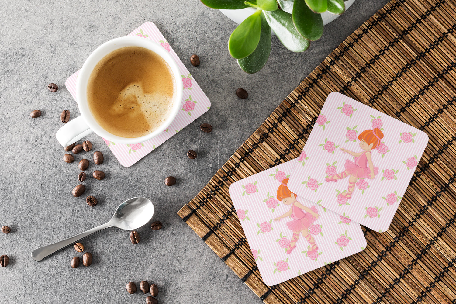 Ballerina Red Head Point Foam Coasters Set of 4 Cup Coasters for Indoor Outdoor, Tabletop Protection, Anti Slip, Mouse pad Material