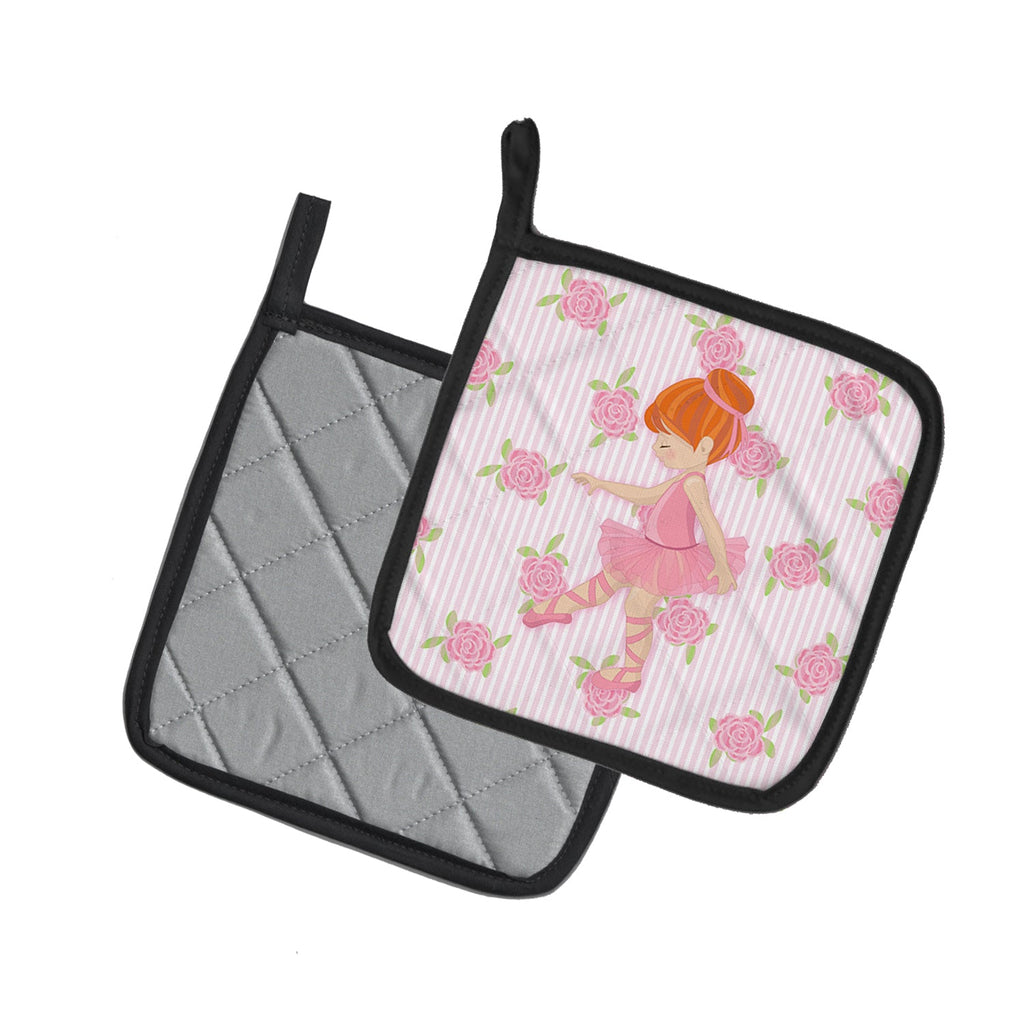 Ballerina Red Head Point Pot Holder Set of 2 Heat Resistant Quilted Hot Pads 7.5 x 7.5 Inch, Insulated Kitchen Trivets for Cooking & Baking