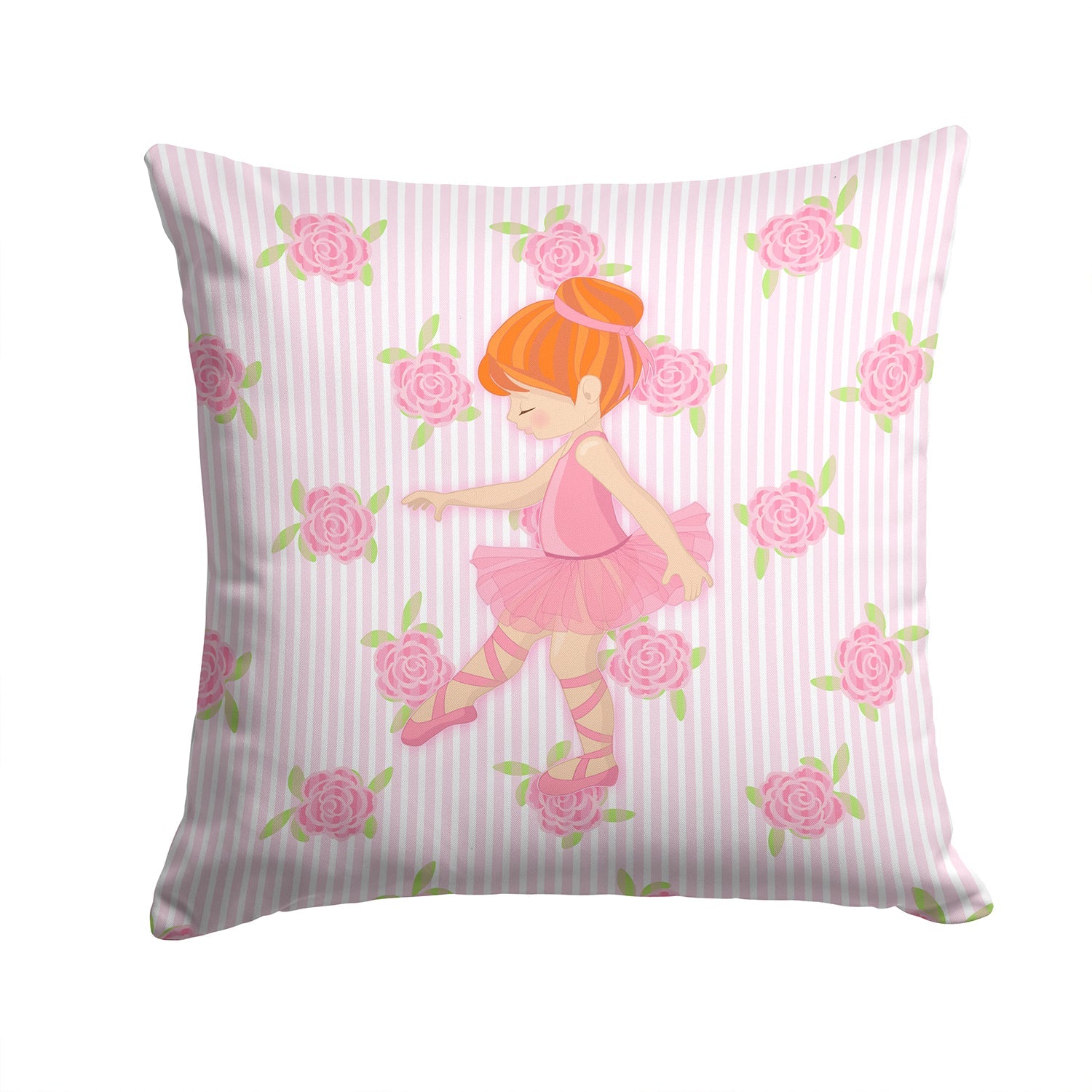 Ballerina Red Head Point Decorative Throw Pillow 14x14 Indoor Outdoor Accent Cushion, Fabric Cover with Insert for Sofa, Bed, Porch & Living Room