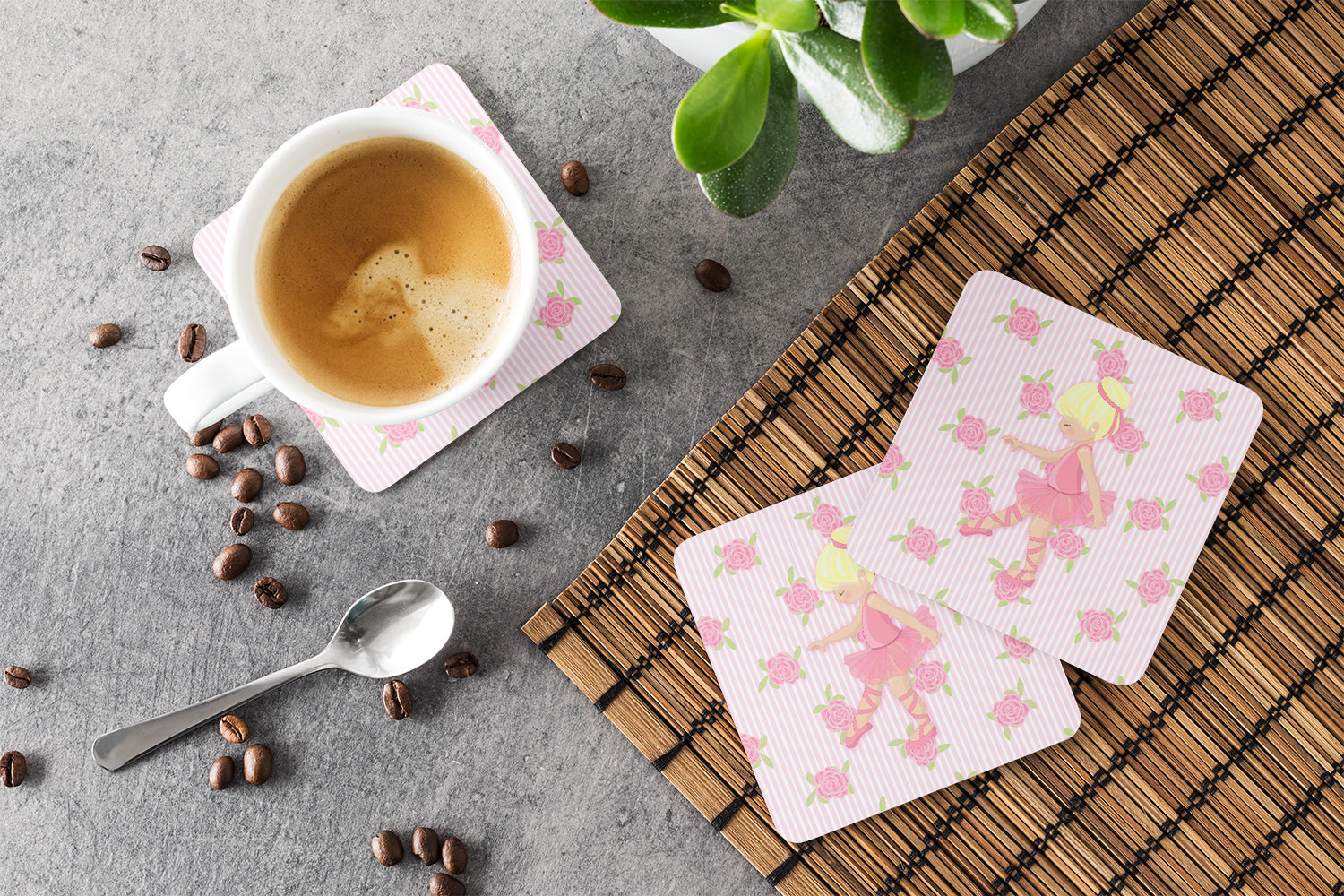 Ballerina Blonde Point Foam Coasters Set of 4 Cup Coasters for Indoor Outdoor, Tabletop Protection, Anti Slip, Mouse pad Material