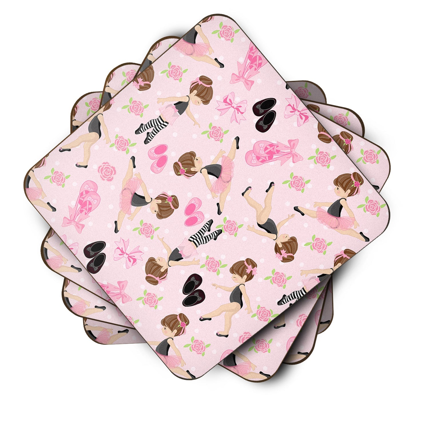 Ballerinas and Roses Foam Coasters Set of 4 Cup Coasters for Indoor Outdoor, Tabletop Protection, Anti Slip, Mouse pad Material