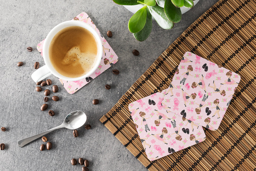 Ballerinas and Roses Foam Coasters Set of 4 Cup Coasters for Indoor Outdoor, Tabletop Protection, Anti Slip, Mouse pad Material