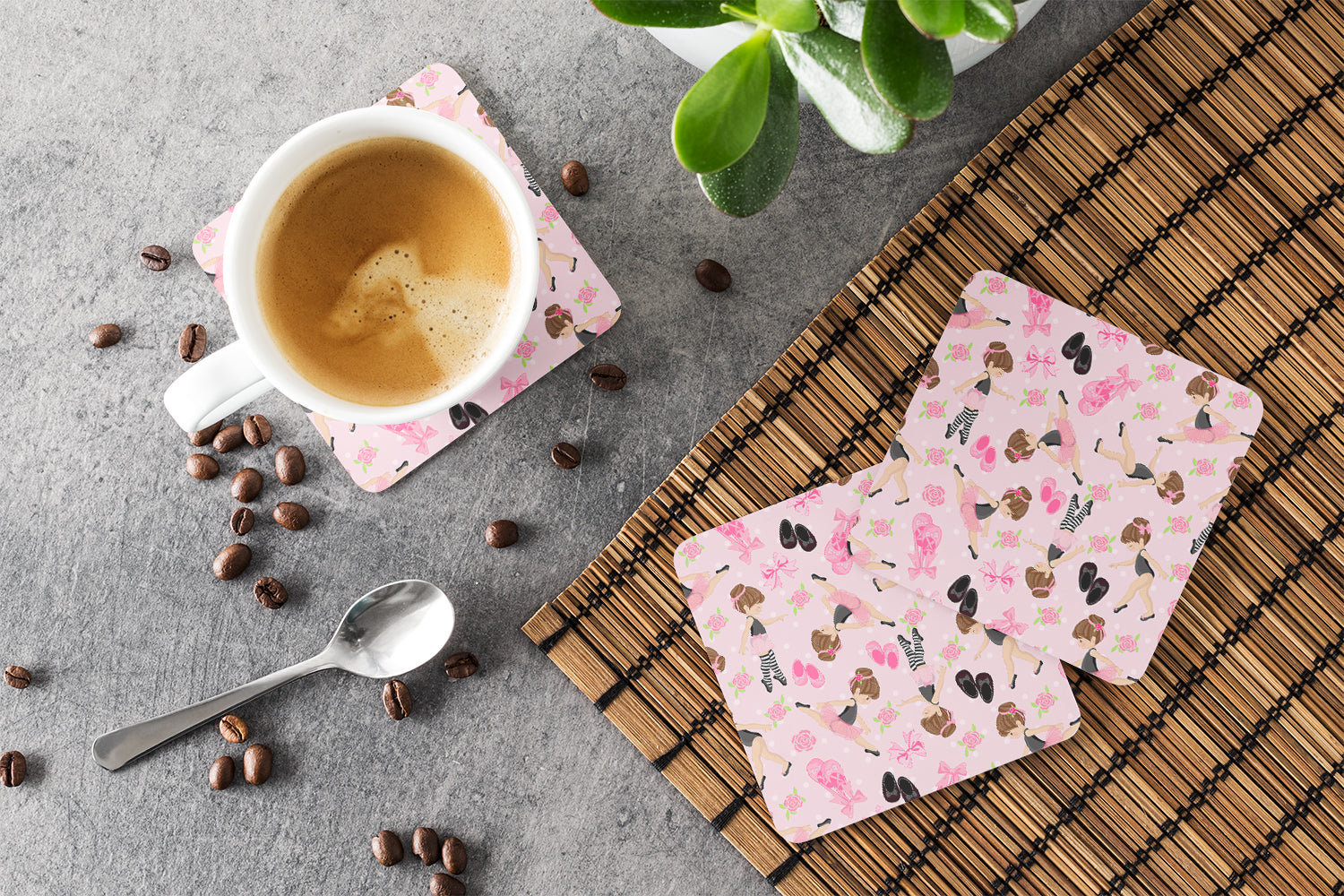 Ballerinas and Roses Foam Coasters Set of 4 Cup Coasters for Indoor Outdoor, Tabletop Protection, Anti Slip, Mouse pad Material
