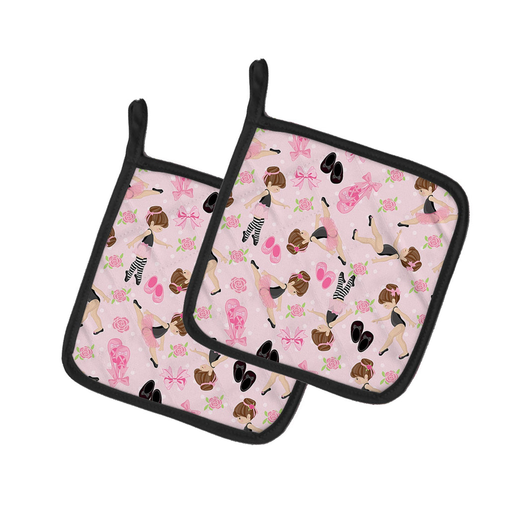 Ballerinas and Roses Pot Holder Set of 2 Heat Resistant Quilted Hot Pads 7.5 x 7.5 Inch, Insulated Kitchen Trivets for Cooking & Baking
