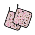 Ballerinas and Roses Pot Holder Set of 2 Heat Resistant Quilted Hot Pads 7.5 x 7.5 Inch, Insulated Kitchen Trivets for Cooking & Baking