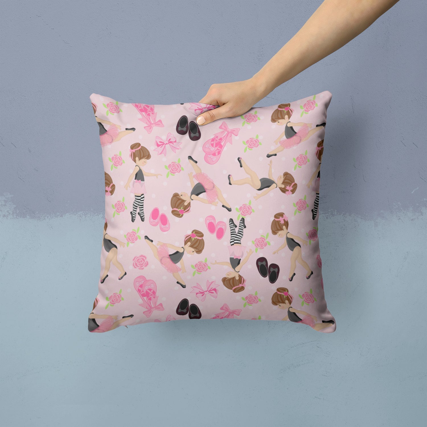 Ballerinas and Roses Decorative Throw Pillow 14x14 Indoor Outdoor Accent Cushion, Fabric Cover with Insert for Sofa, Bed, Porch & Living Room