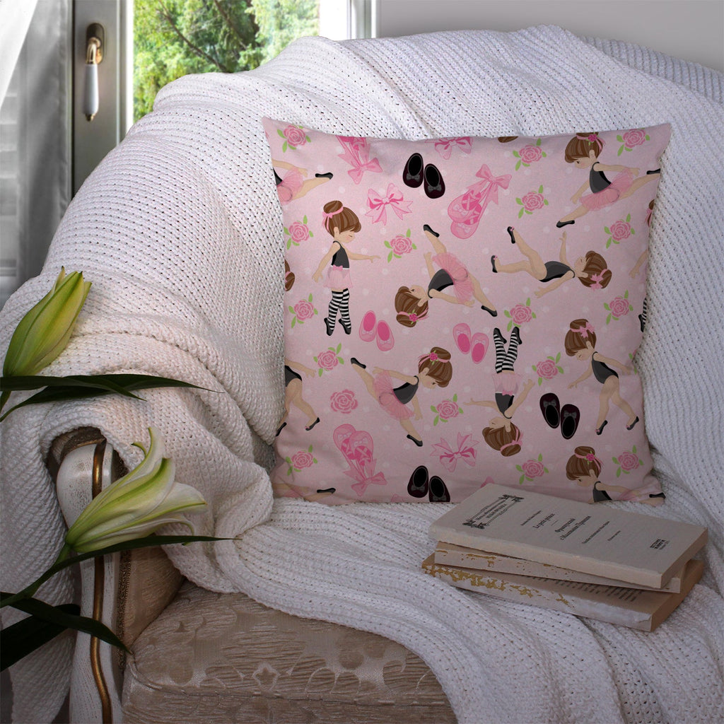 Ballerinas and Roses Decorative Throw Pillow 14x14 Indoor Outdoor Accent Cushion, Fabric Cover with Insert for Sofa, Bed, Porch & Living Room