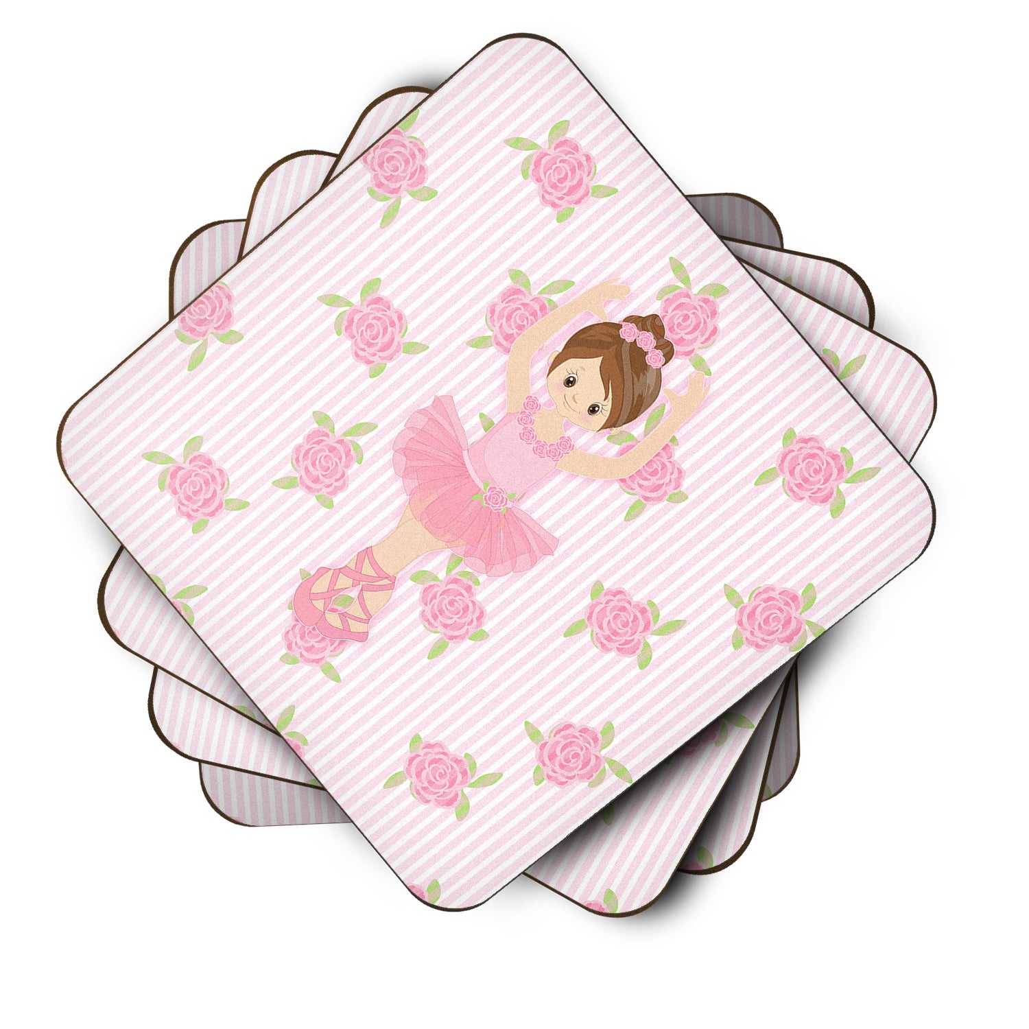 Ballerina Brunette Front Pose Foam Coasters Set of 4 Cup Coasters for Indoor Outdoor, Tabletop Protection, Anti Slip, Mouse pad Material