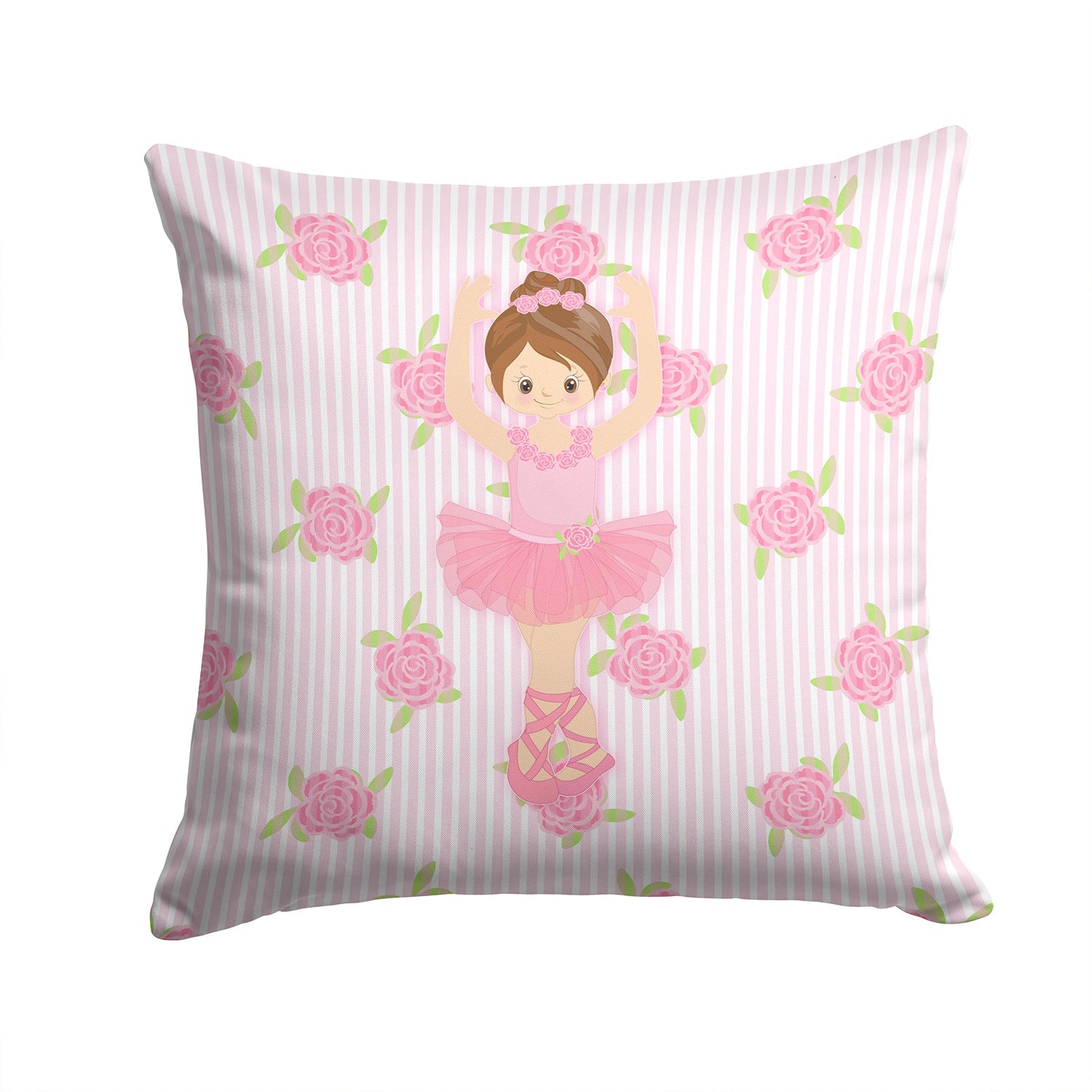 Ballerina Brunette Front Pose Decorative Throw Pillow 14x14 Indoor Outdoor Accent Cushion, Fabric Cover with Insert for Sofa, Bed, Porch & Living Room