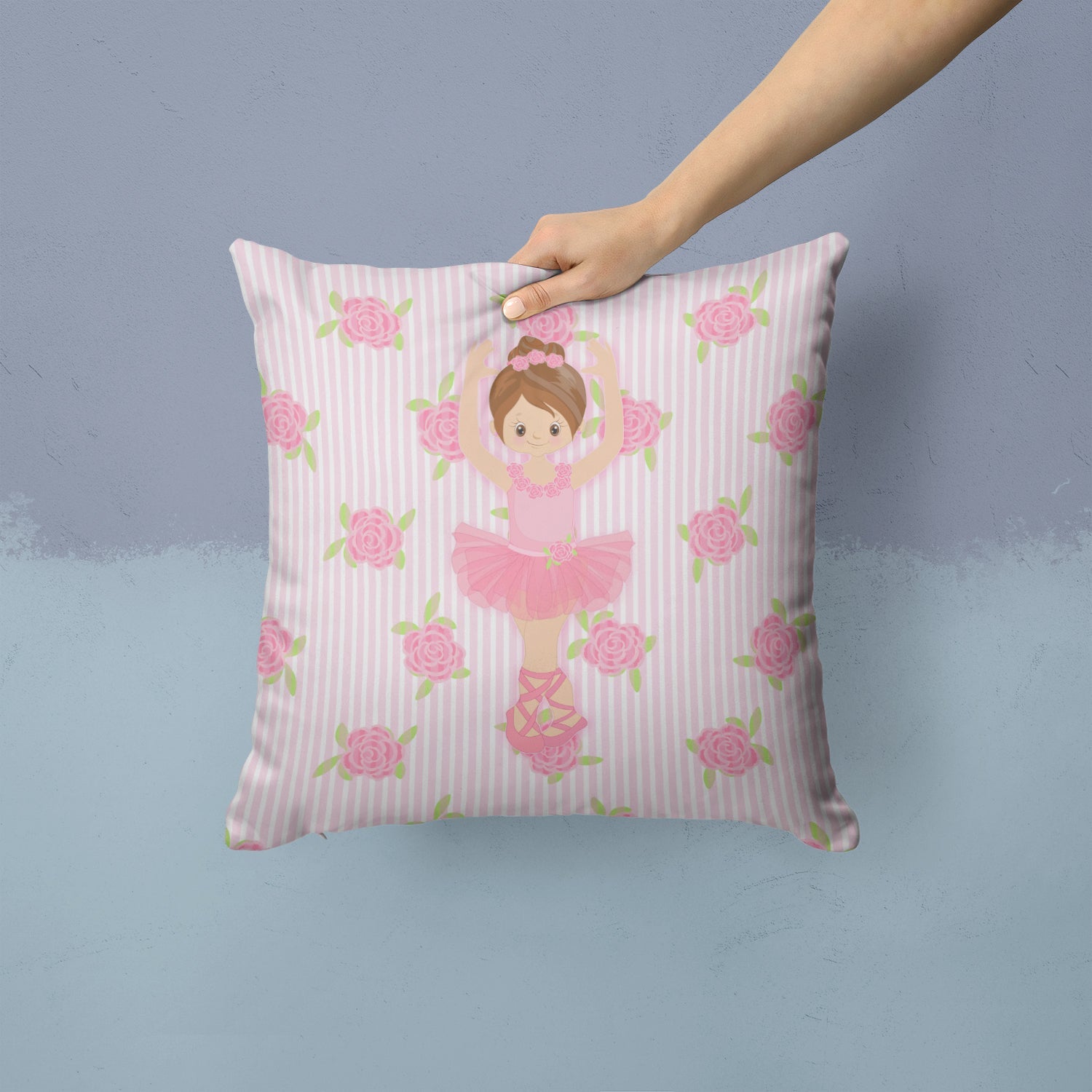 Ballerina Brunette Front Pose Decorative Throw Pillow 14x14 Indoor Outdoor Accent Cushion, Fabric Cover with Insert for Sofa, Bed, Porch & Living Room