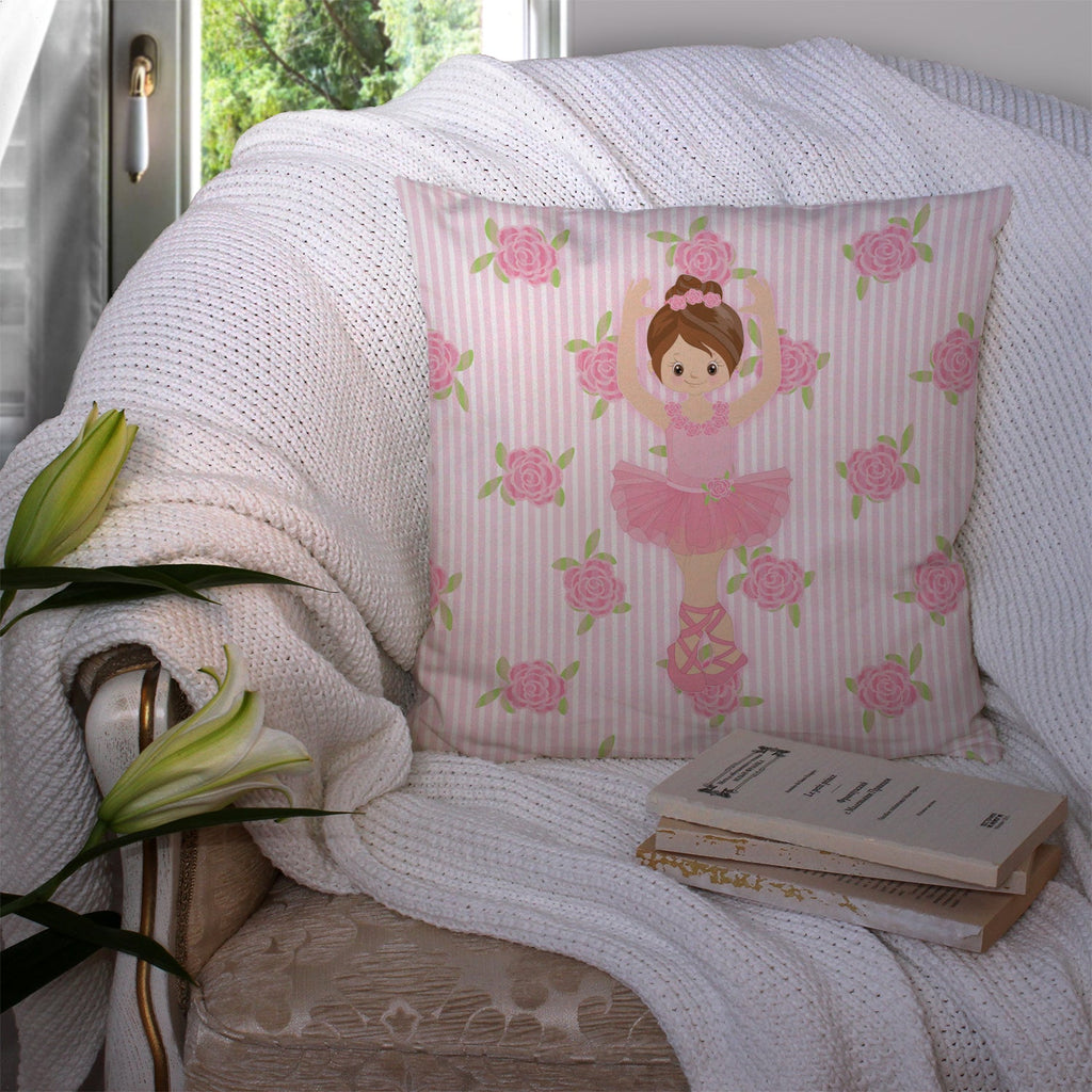 Ballerina Brunette Front Pose Decorative Throw Pillow 14x14 Indoor Outdoor Accent Cushion, Fabric Cover with Insert for Sofa, Bed, Porch & Living Room