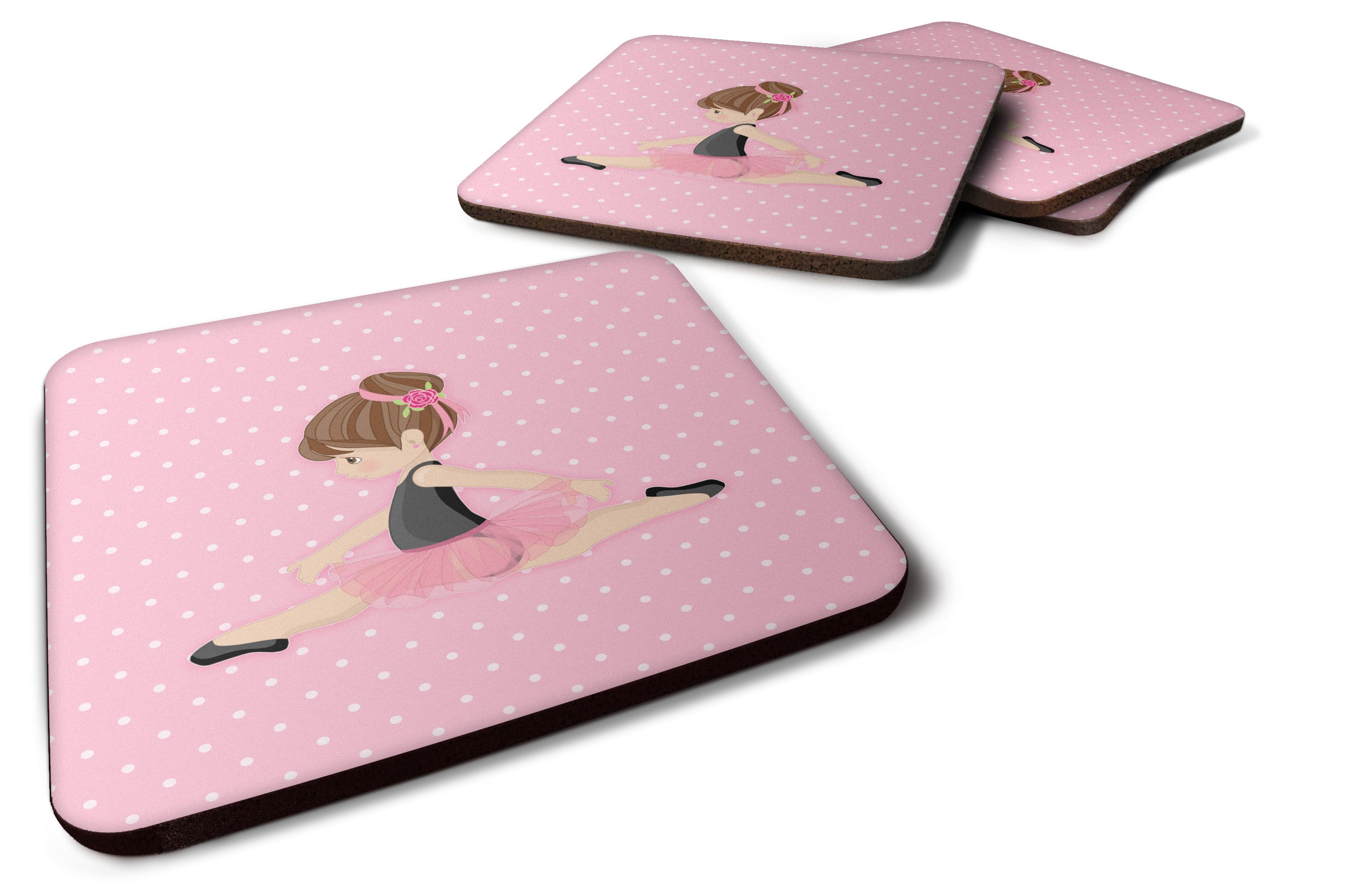 Ballerina Brunette Jete Foam Coasters Set of 4 Cup Coasters for Indoor Outdoor, Tabletop Protection, Anti Slip, Mouse pad Material