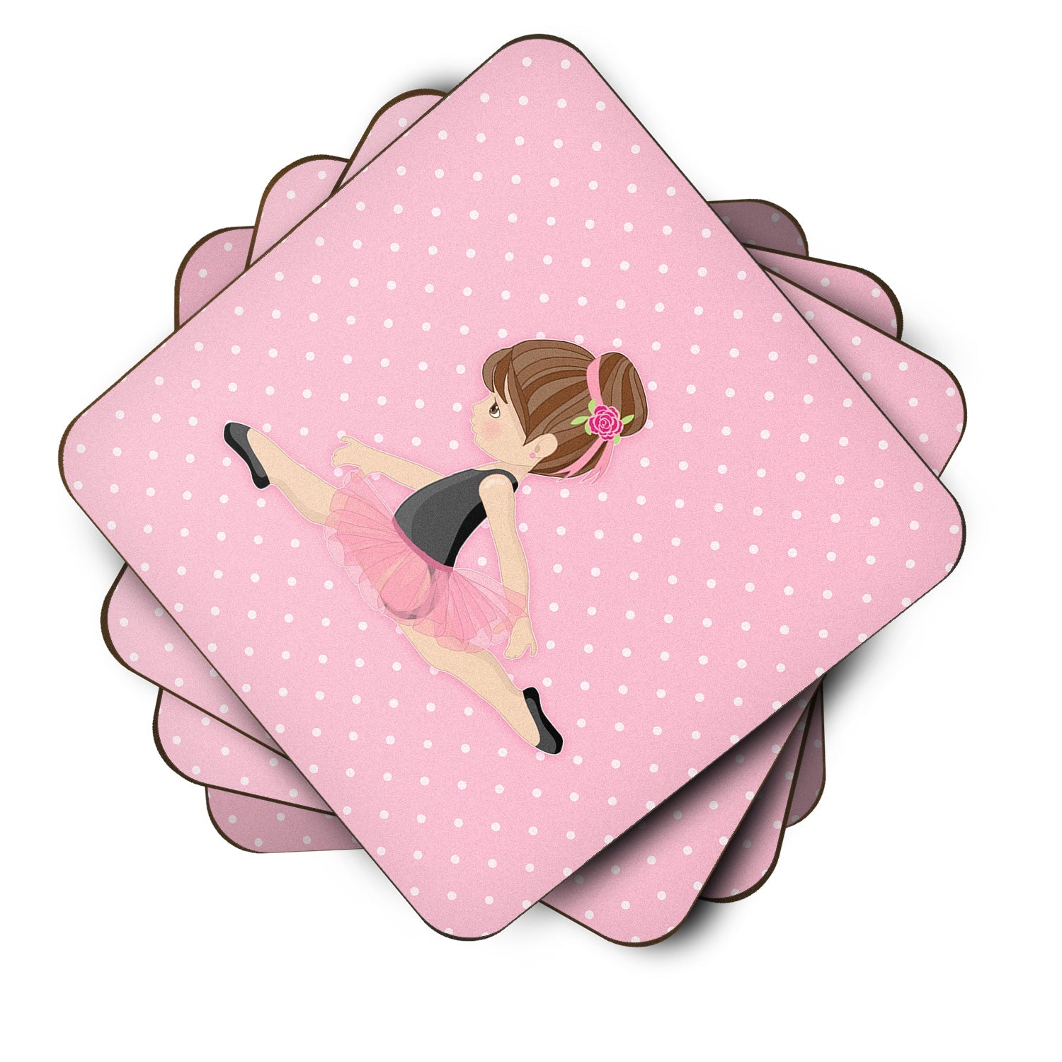 Ballerina Brunette Jete Foam Coasters Set of 4 Cup Coasters for Indoor Outdoor, Tabletop Protection, Anti Slip, Mouse pad Material