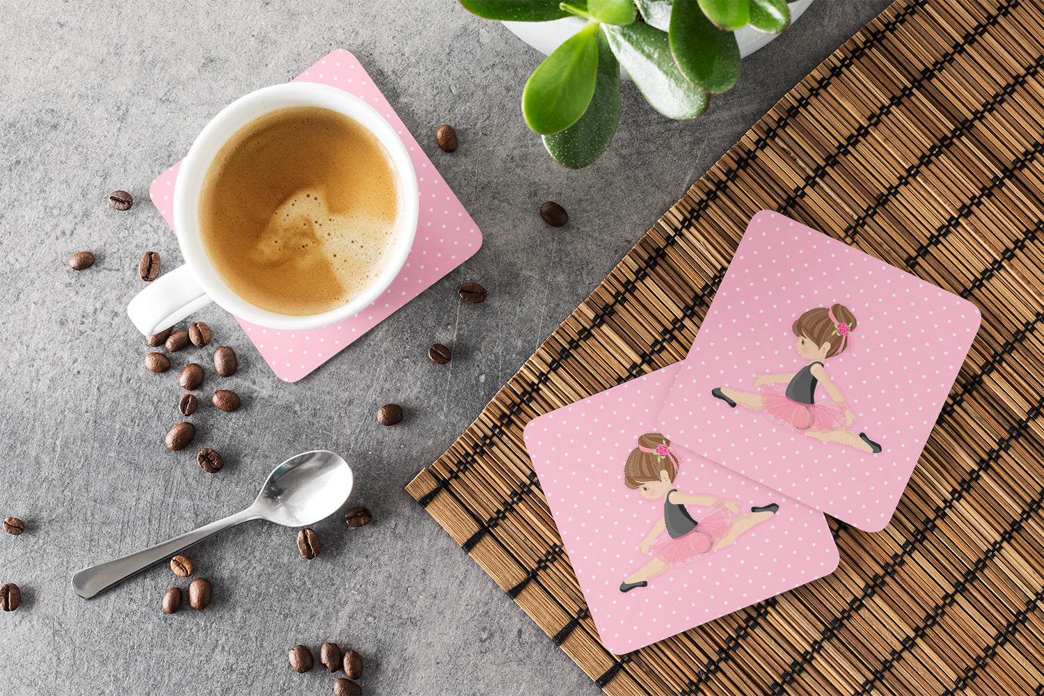 Ballerina Brunette Jete Foam Coasters Set of 4 Cup Coasters for Indoor Outdoor, Tabletop Protection, Anti Slip, Mouse pad Material