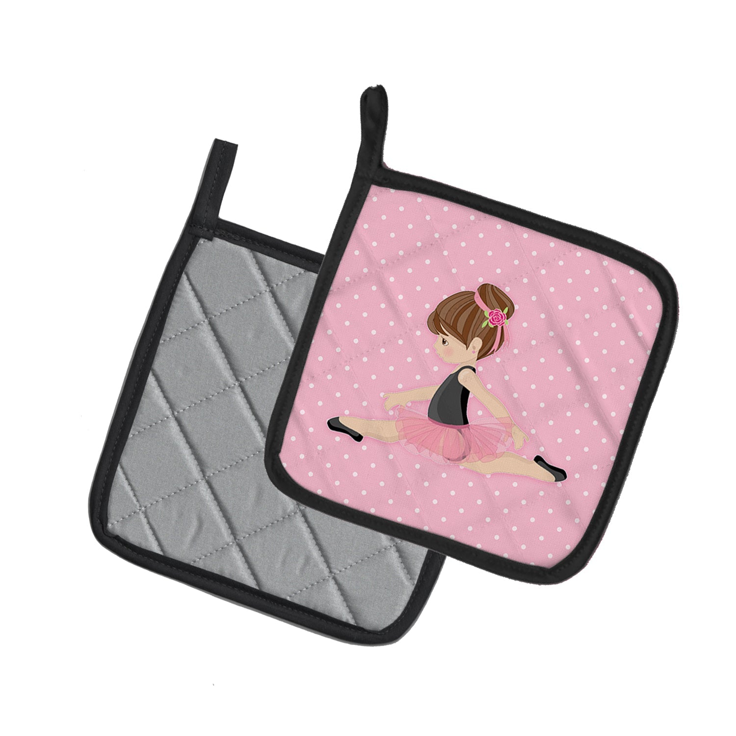 Ballerina Brunette Jete Pot Holder Set of 2 Heat Resistant Quilted Hot Pads 7.5 x 7.5 Inch, Insulated Kitchen Trivets for Cooking & Baking