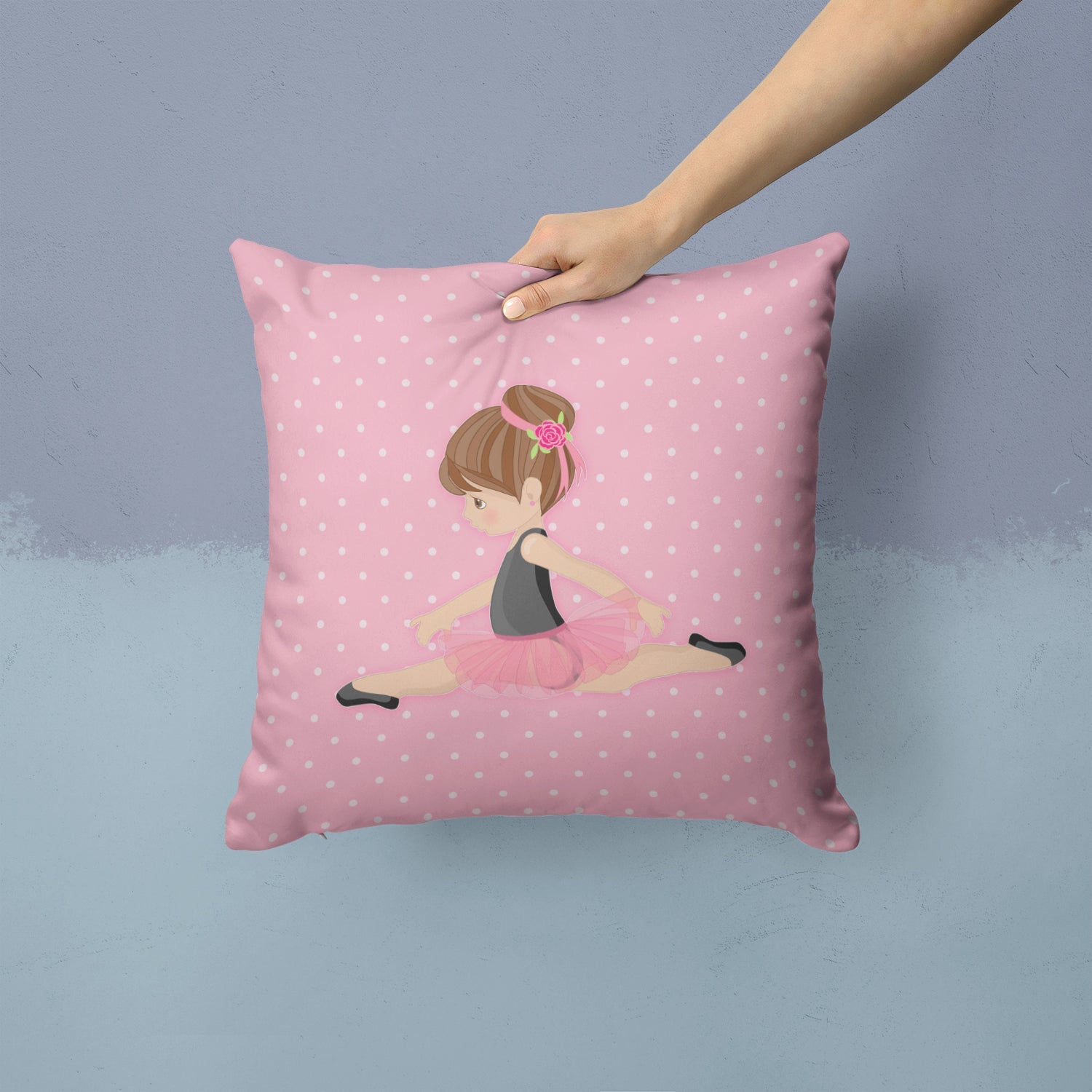 Ballerina Brunette Jete Decorative Throw Pillow 14x14 Indoor Outdoor Accent Cushion, Fabric Cover with Insert for Sofa, Bed, Porch & Living Room
