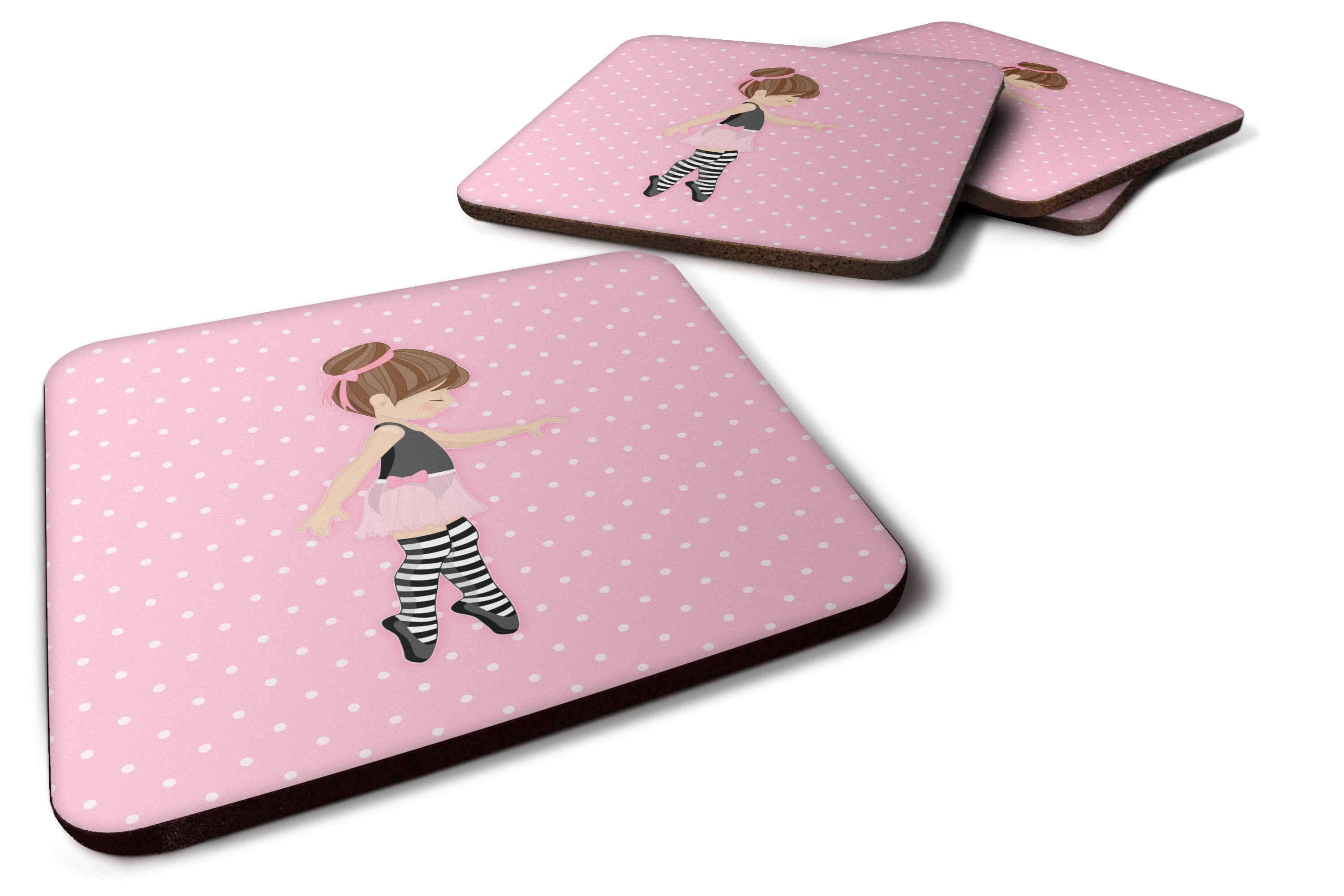 Ballerina Brunette Releve Foam Coasters Set of 4 Cup Coasters for Indoor Outdoor, Tabletop Protection, Anti Slip, Mouse pad Material