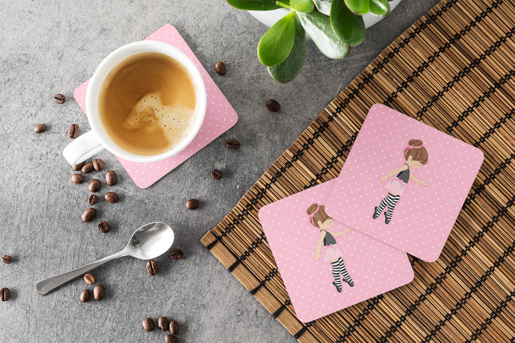 Ballerina Brunette Releve Foam Coasters Set of 4 Cup Coasters for Indoor Outdoor, Tabletop Protection, Anti Slip, Mouse pad Material