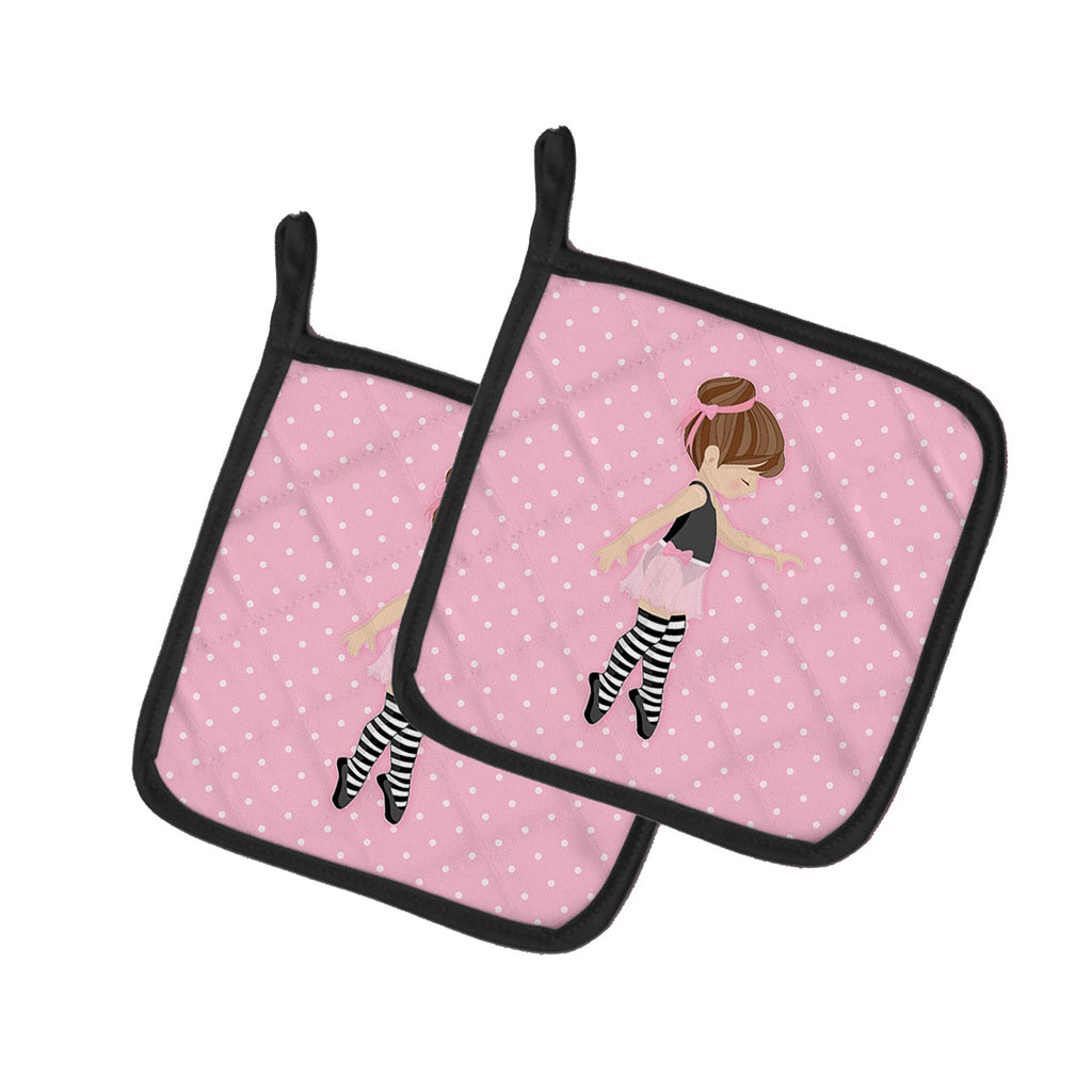 Ballerina Brunette Releve Pot Holder Set of 2 Heat Resistant Quilted Hot Pads 7.5 x 7.5 Inch, Insulated Kitchen Trivets for Cooking & Baking