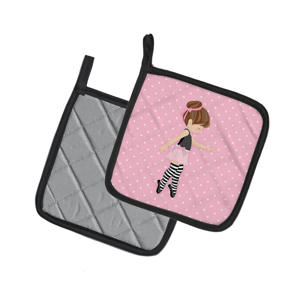 Ballerina Brunette Releve Pot Holder Set of 2 Heat Resistant Quilted Hot Pads 7.5 x 7.5 Inch, Insulated Kitchen Trivets for Cooking & Baking