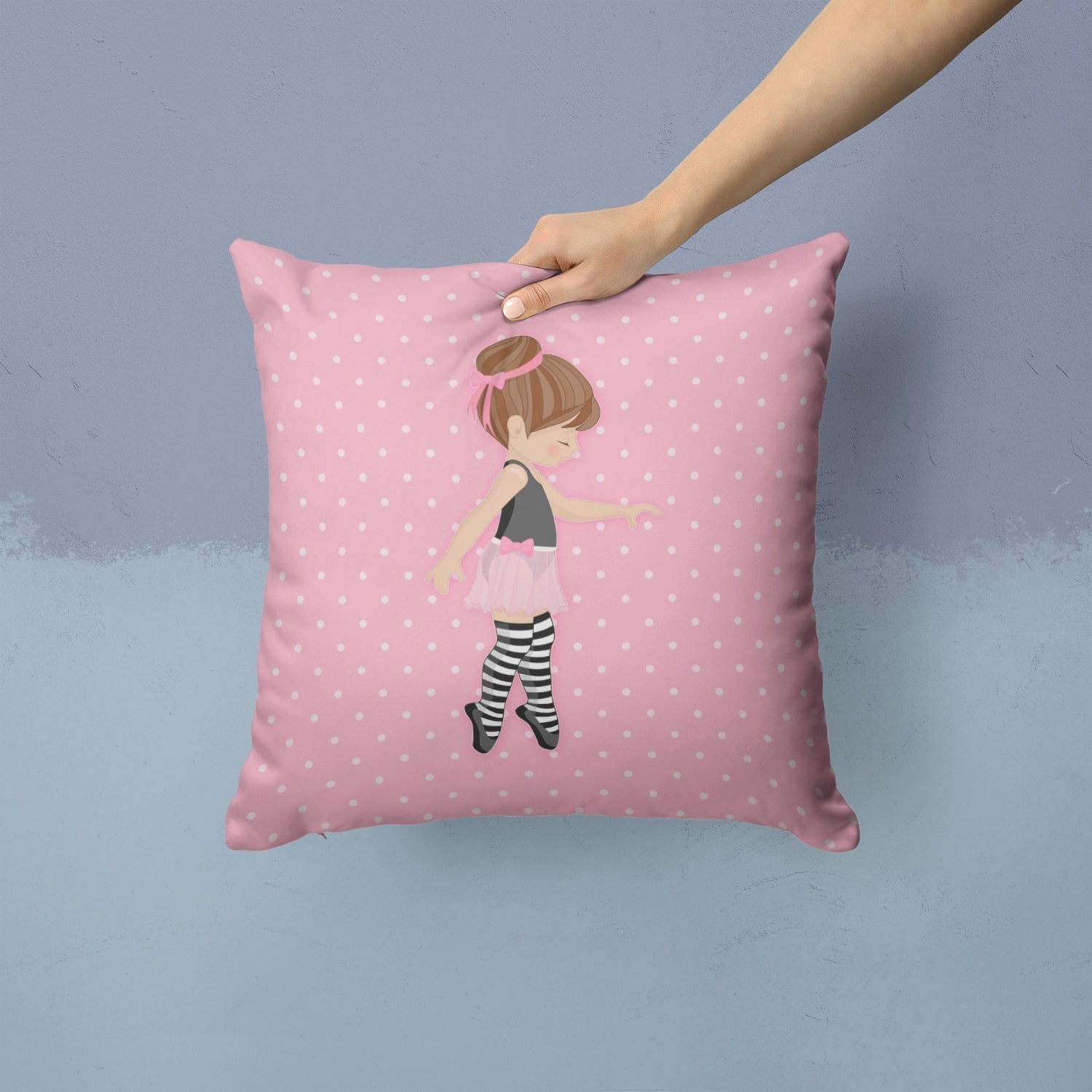 Ballerina Brunette Releve Decorative Throw Pillow 14x14 Indoor Outdoor Accent Cushion, Fabric Cover with Insert for Sofa, Bed, Porch & Living Room