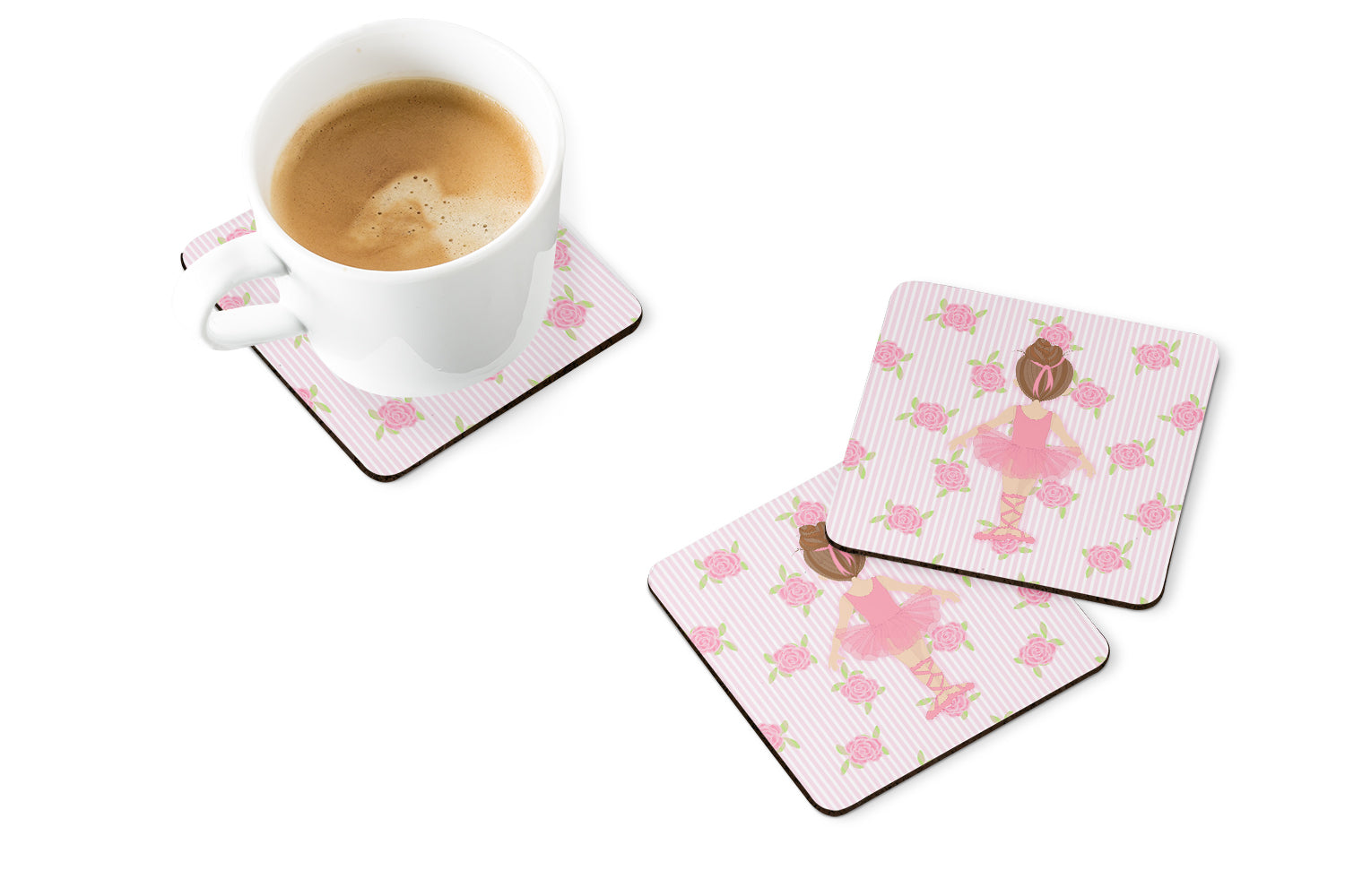 Ballerina Brunette Back Pose Foam Coasters Set of 4 Cup Coasters for Indoor Outdoor, Tabletop Protection, Anti Slip, Mouse pad Material