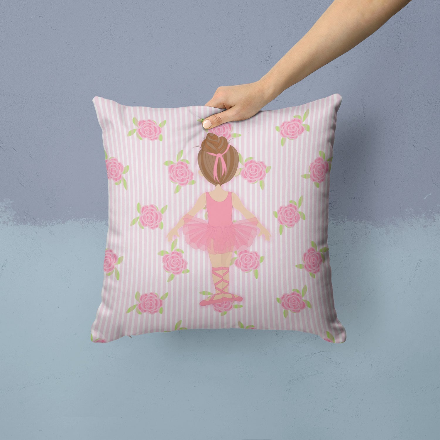 Ballerina Brunette Back Pose Decorative Throw Pillow 14x14 Indoor Outdoor Accent Cushion, Fabric Cover with Insert for Sofa, Bed, Porch & Living Room
