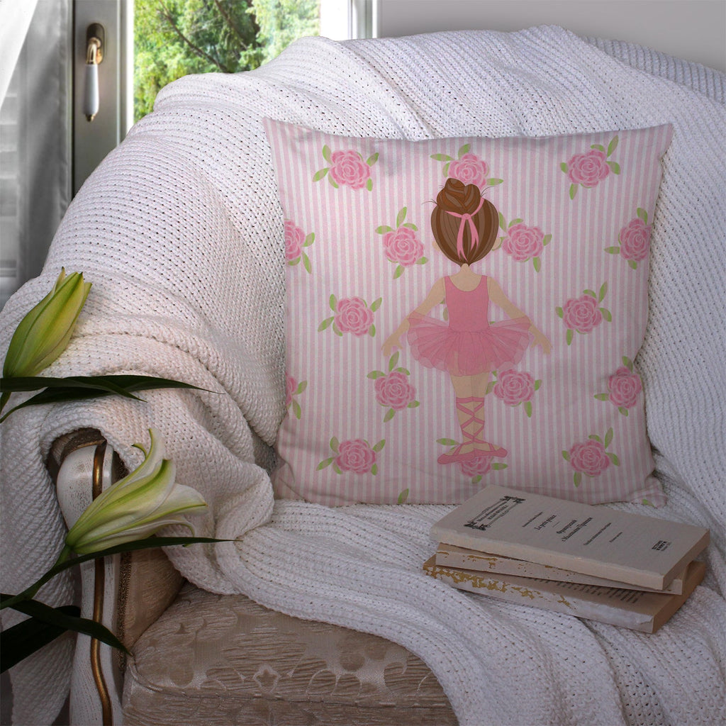 Ballerina Brunette Back Pose Decorative Throw Pillow 14x14 Indoor Outdoor Accent Cushion, Fabric Cover with Insert for Sofa, Bed, Porch & Living Room