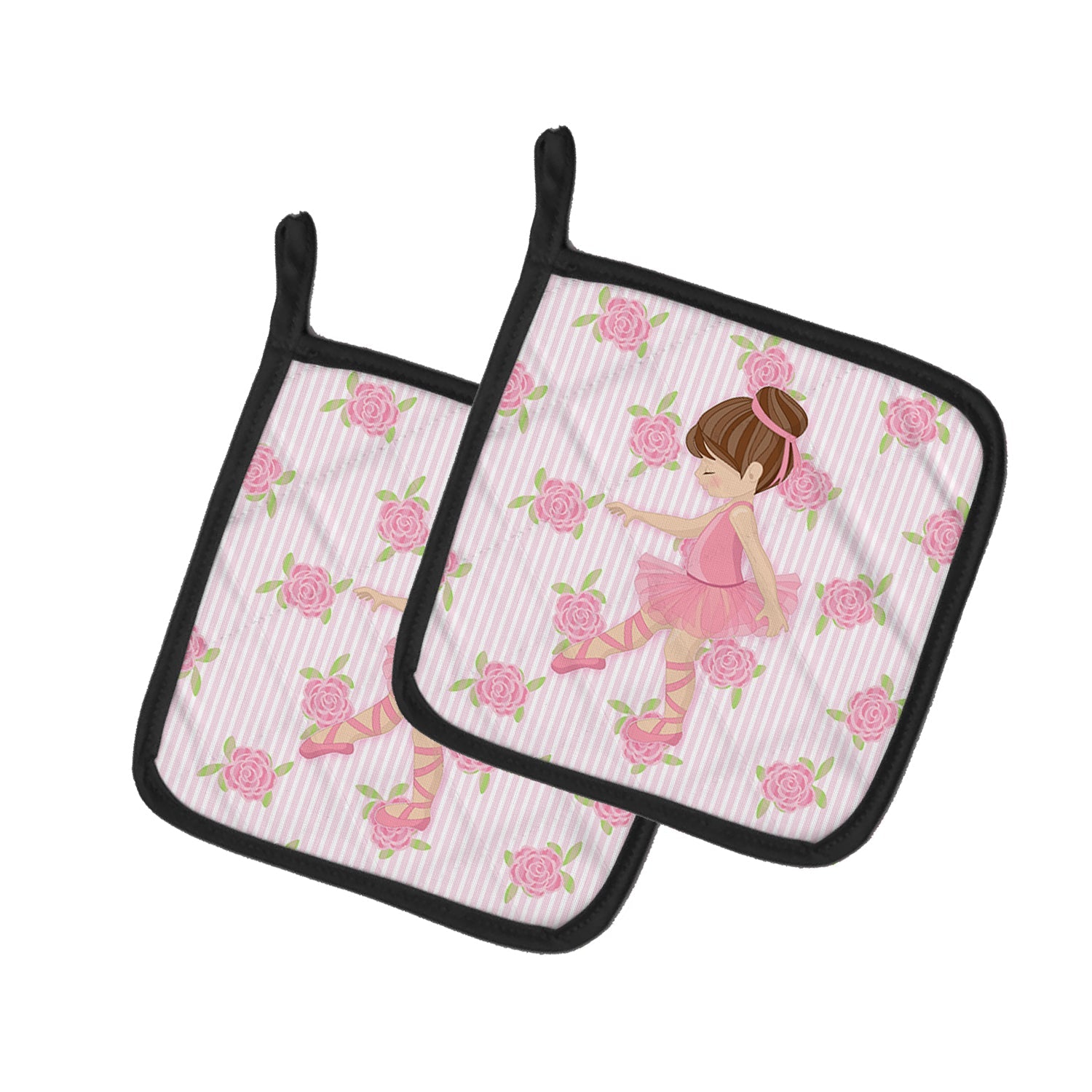 Ballerina Brunette Point Pot Holder Set of 2 Heat Resistant Quilted Hot Pads 7.5 x 7.5 Inch, Insulated Kitchen Trivets for Cooking & Baking