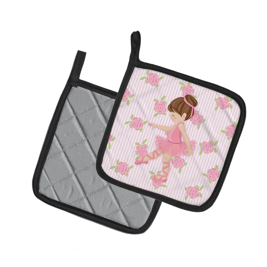 Ballerina Brunette Point Pot Holder Set of 2 Heat Resistant Quilted Hot Pads 7.5 x 7.5 Inch, Insulated Kitchen Trivets for Cooking & Baking